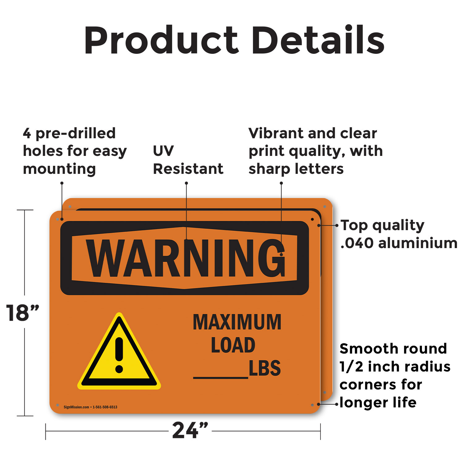 (2 Pack) Custom Maximum Load – Lbs OSHA Warning Sign Decal Metal Plastic