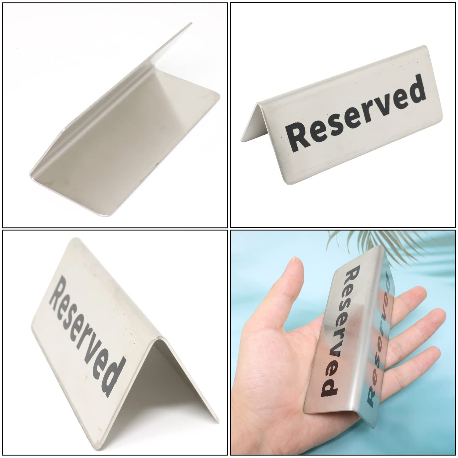 2PCS Double Side Reserved Table Signs Tent Stainless Steel Desk Logo Indicato…