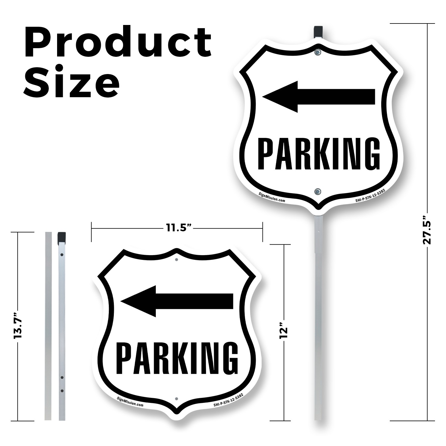 Parking Left Shield Shaped Sign With Stake Weather Resistant Crafted in the USA