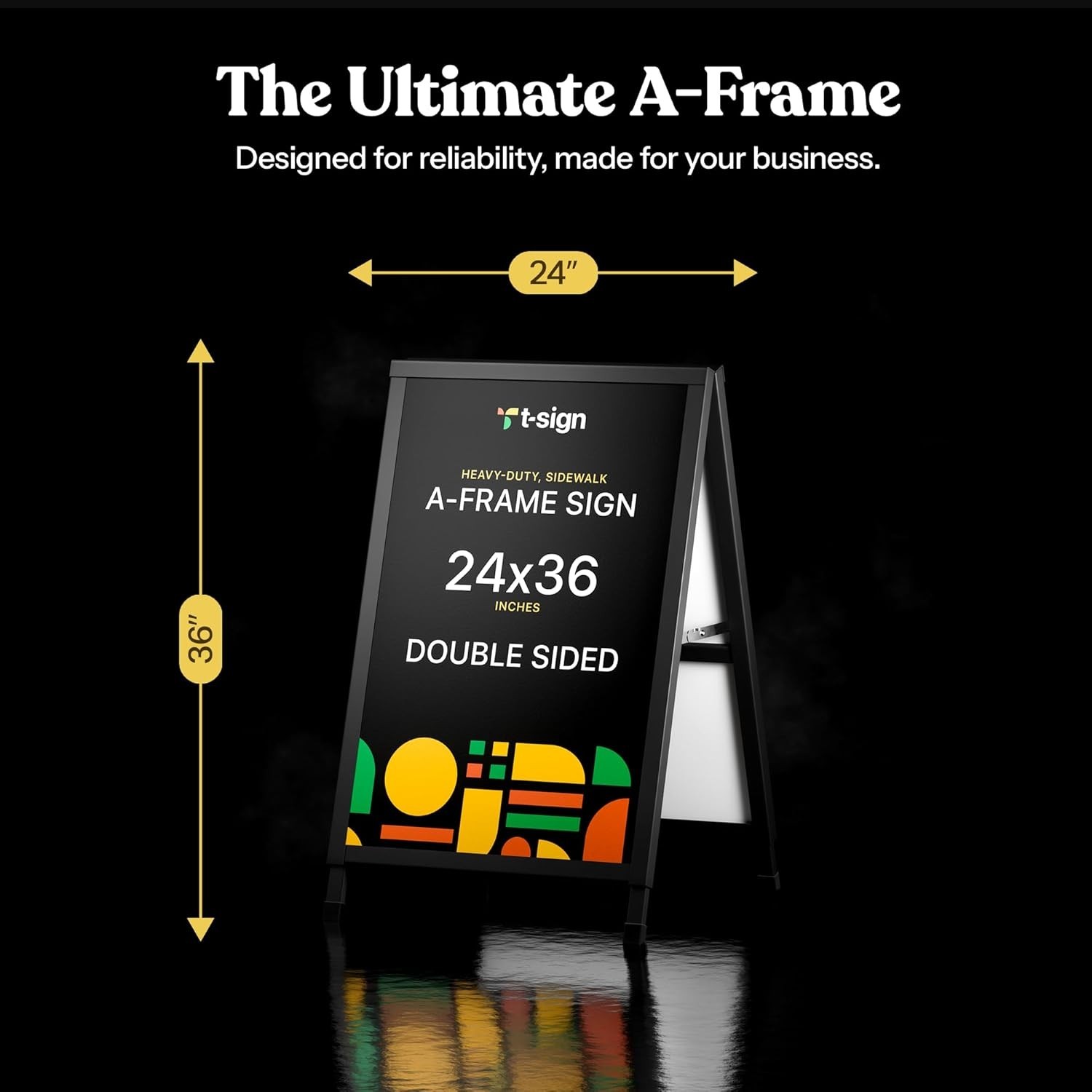 Outdoor A-Frame Sidewalk Sign 24×36 Inch Sandwich Board, Black Coated Steel M…
