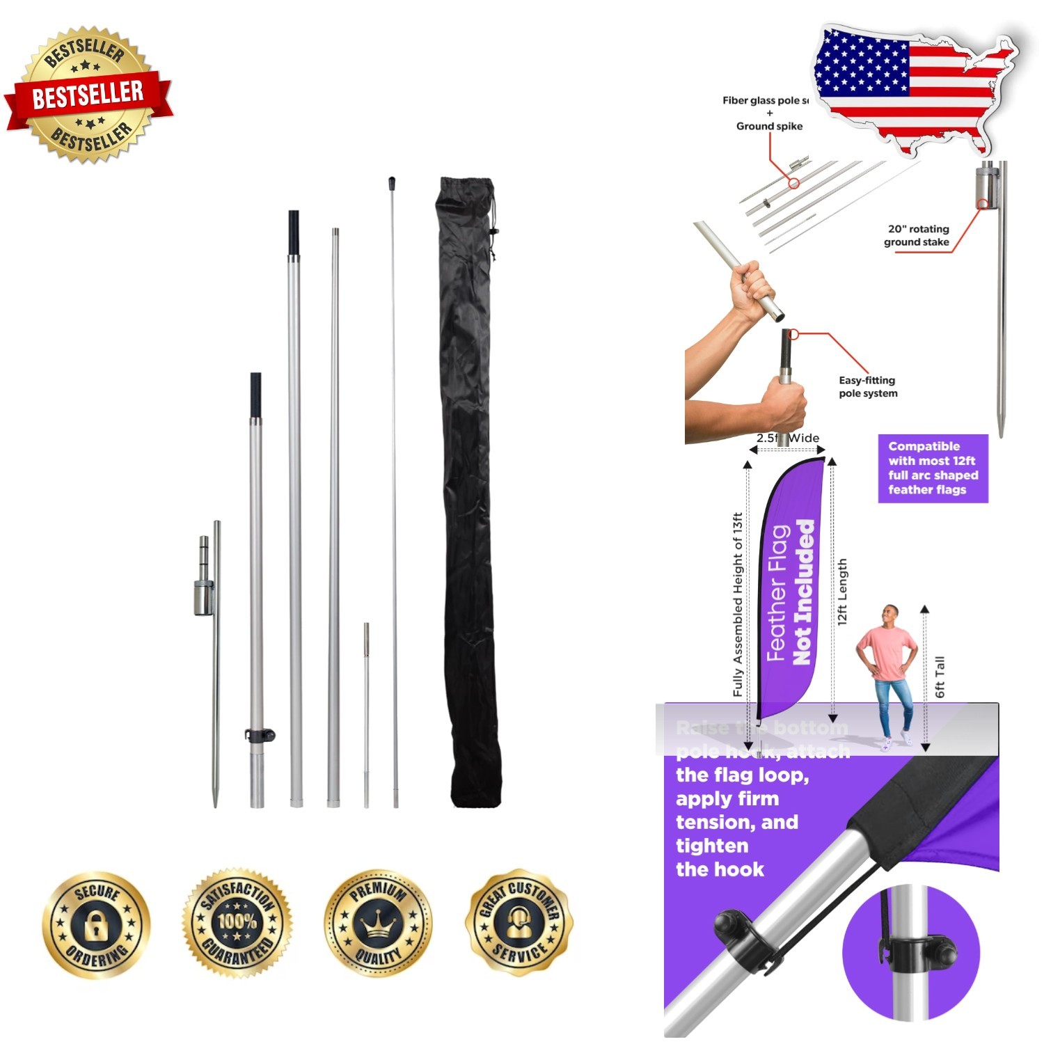 Professional 13ft Swooper Flag Pole Kit – Durable Fiberglass Construction