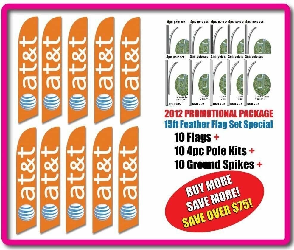 10 Sets of 15ft At&t Wireless Swooper Feather Flags – INCLUDES 15FT POLE KITS…