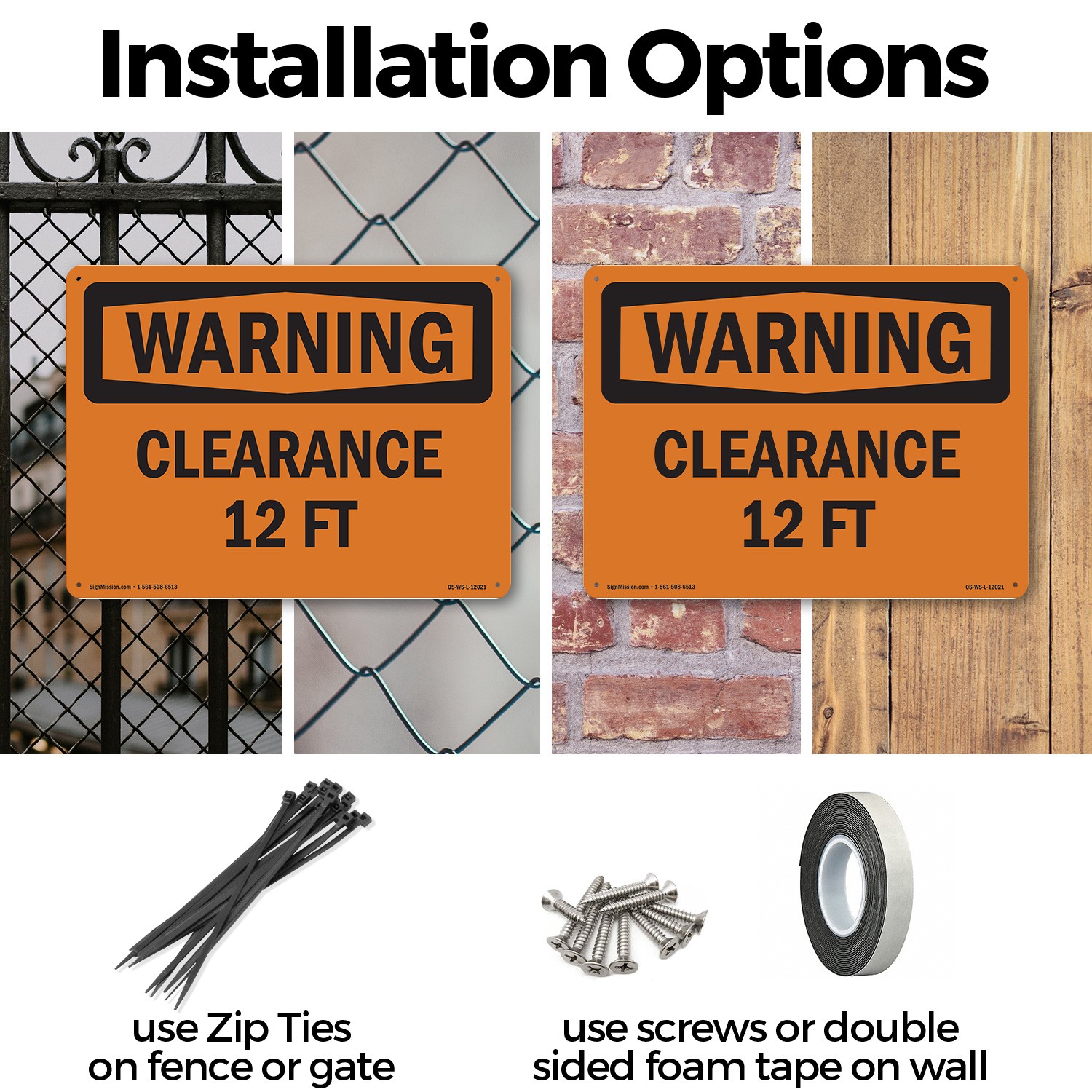 Clearance 12 Ft OSHA WARNING Sign Metal, Plastic, Or Decal – 5 or 10 Pack
