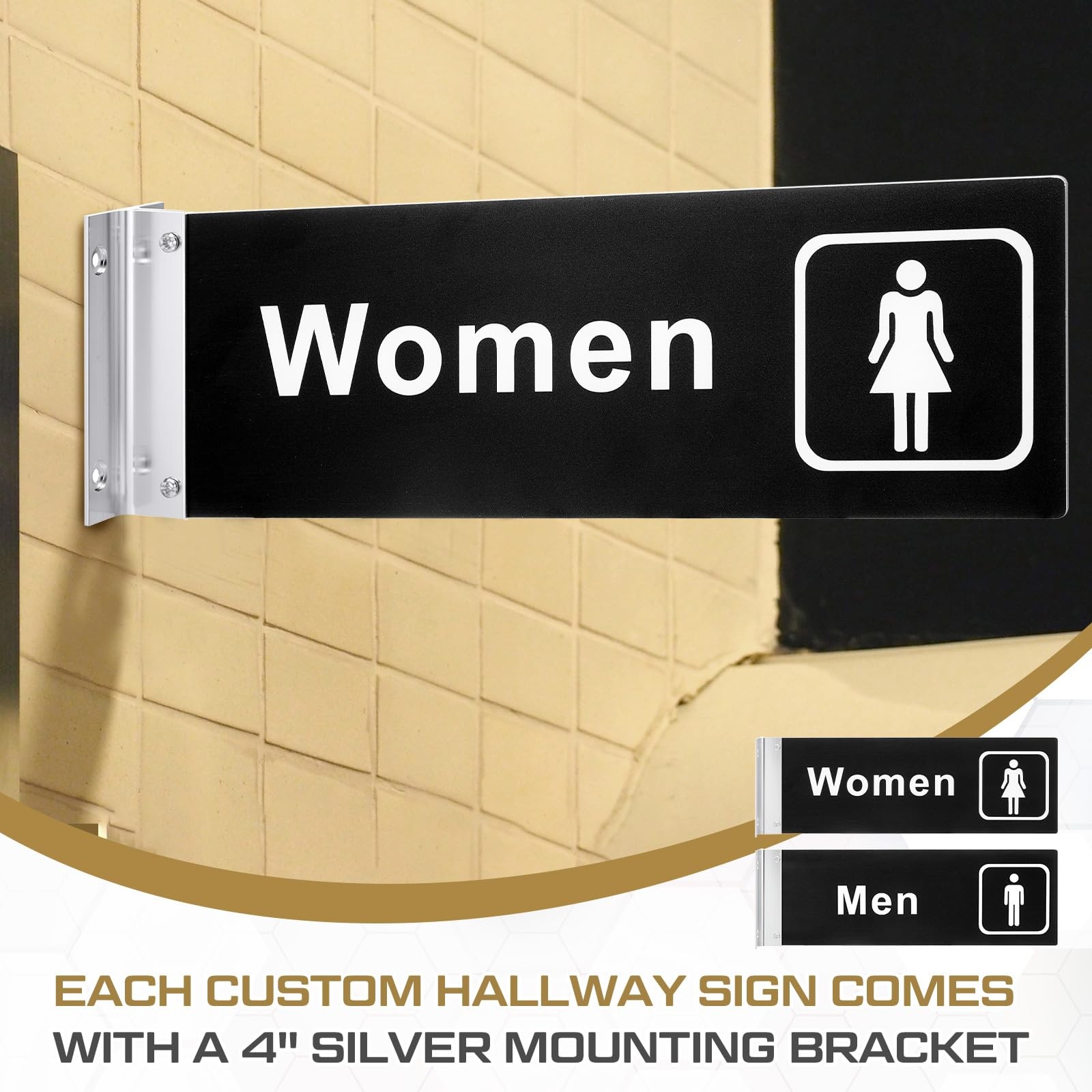 2 Pcs Men&rsquo;s and Women&rsquo;s Restroom Signs for Business Hallway Bathroom Door Signs,
