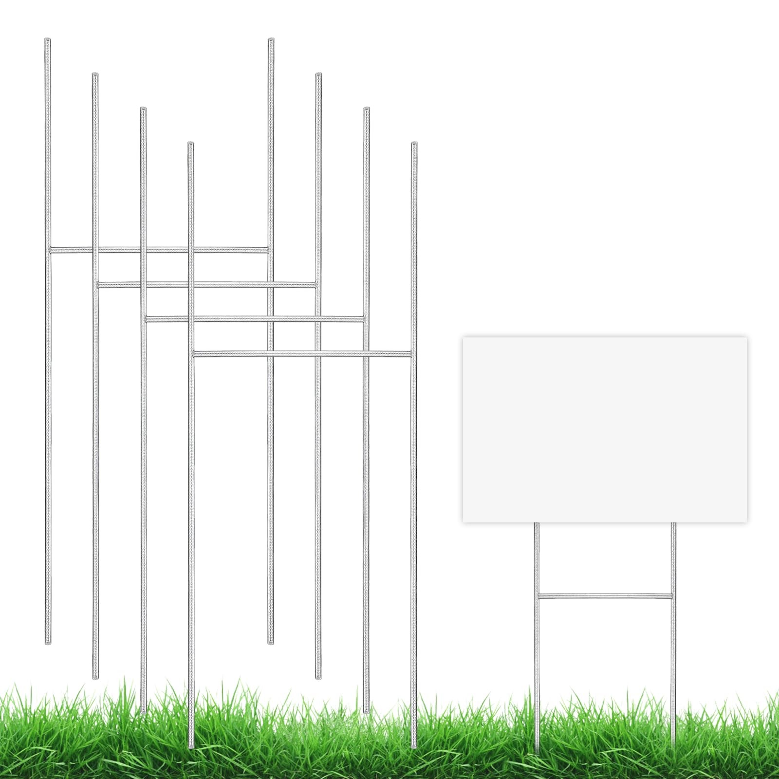 GUGEMEI 4 Pack Yard Sign Stakes Metal, 17X8 INCH Heavy INCH-4PCS, Silver