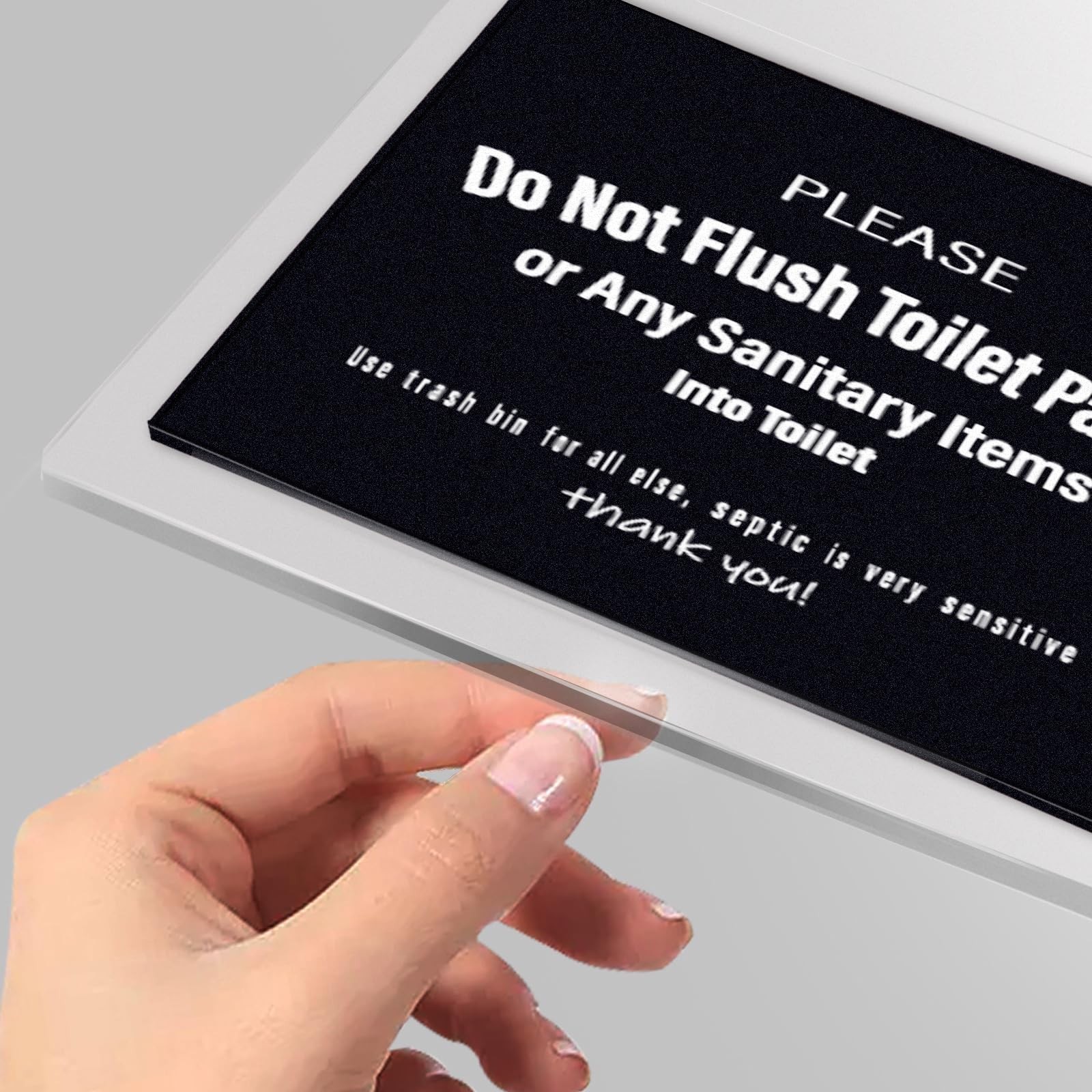 Please Do Not Flush Toilet Paper Rules Sign Frosted Black 5.2×5.2 Inch with S…