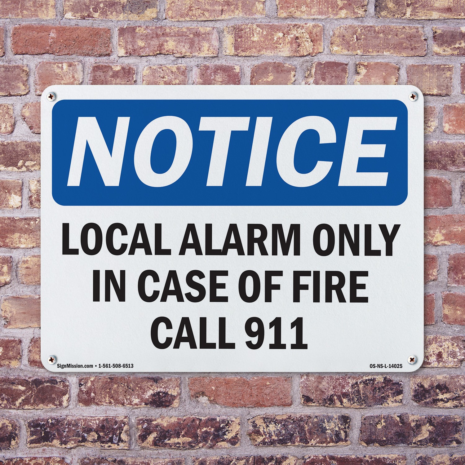 Local Alarm Only In Case Of Fire Call 911 OSHA Notice Sign, Decal 5 or 10 Pack