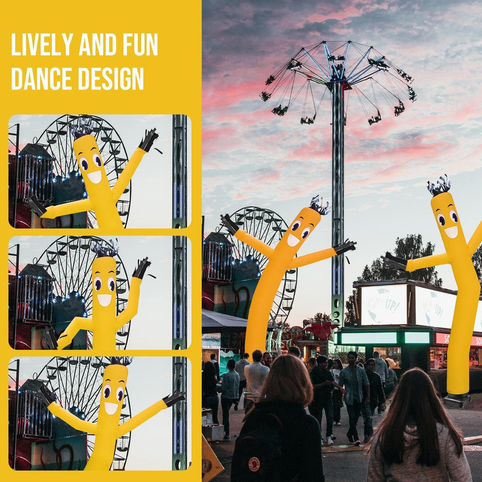 20ft Yellow Inflatable Dancing Sky Puppet Tube Man with Blower for Events