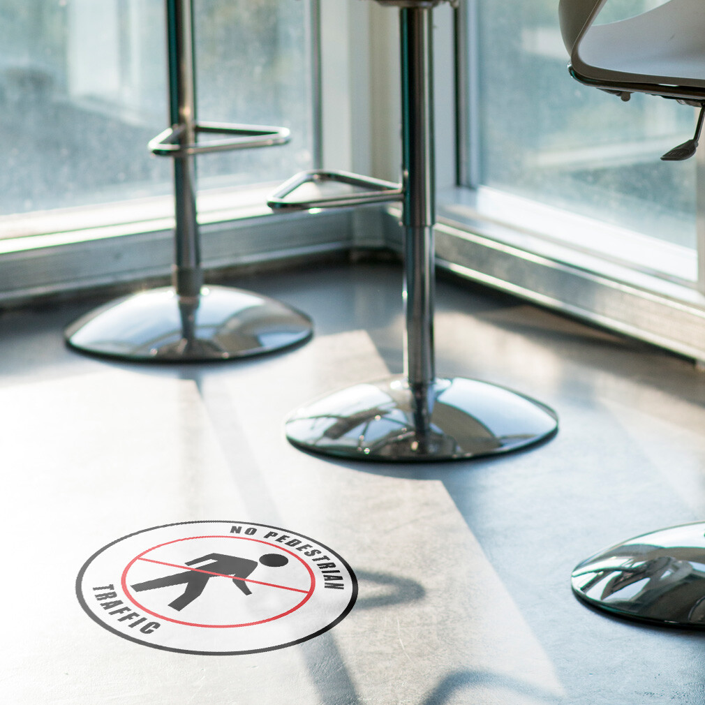 Floor Decals No Pedestrian Traffic Red Black Anti-Slip Round Shape Business