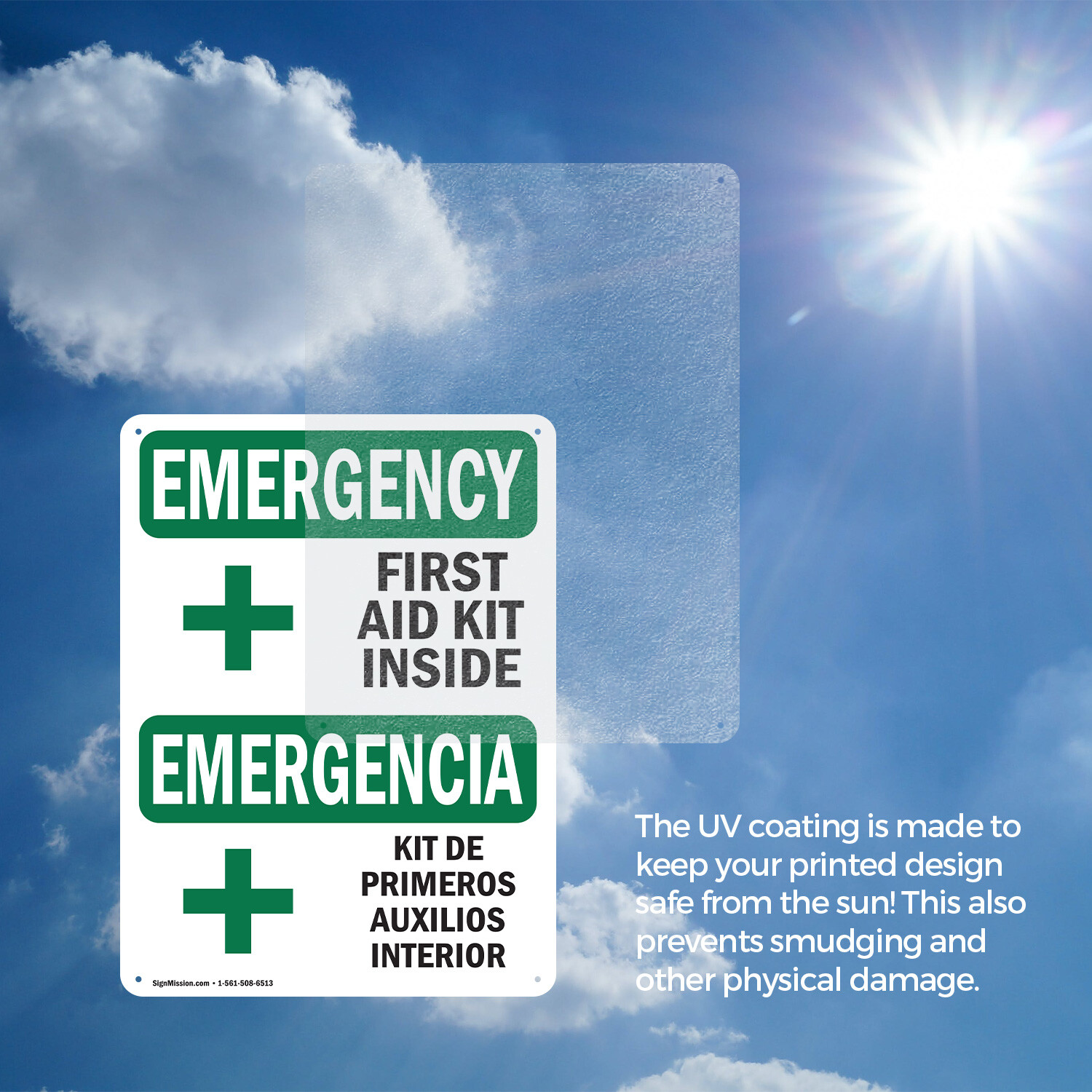 (2 Pack) First Aid Kit Inside Bilingual OSHA Emergency Sign Decal Metal Plastic