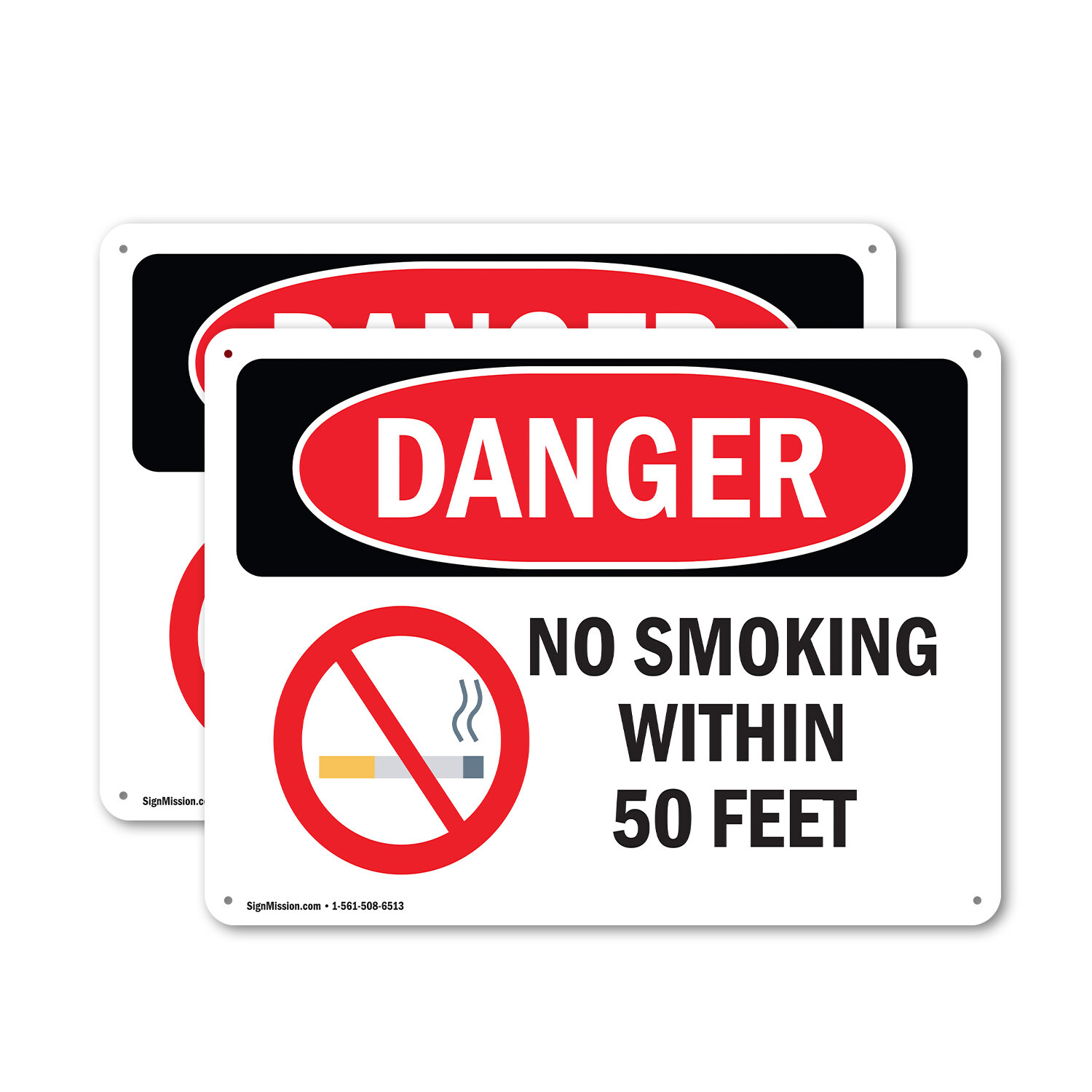 (2 Pack) No Smoking Within 50 Feet OSHA Danger Sign Decal Metal Plastic