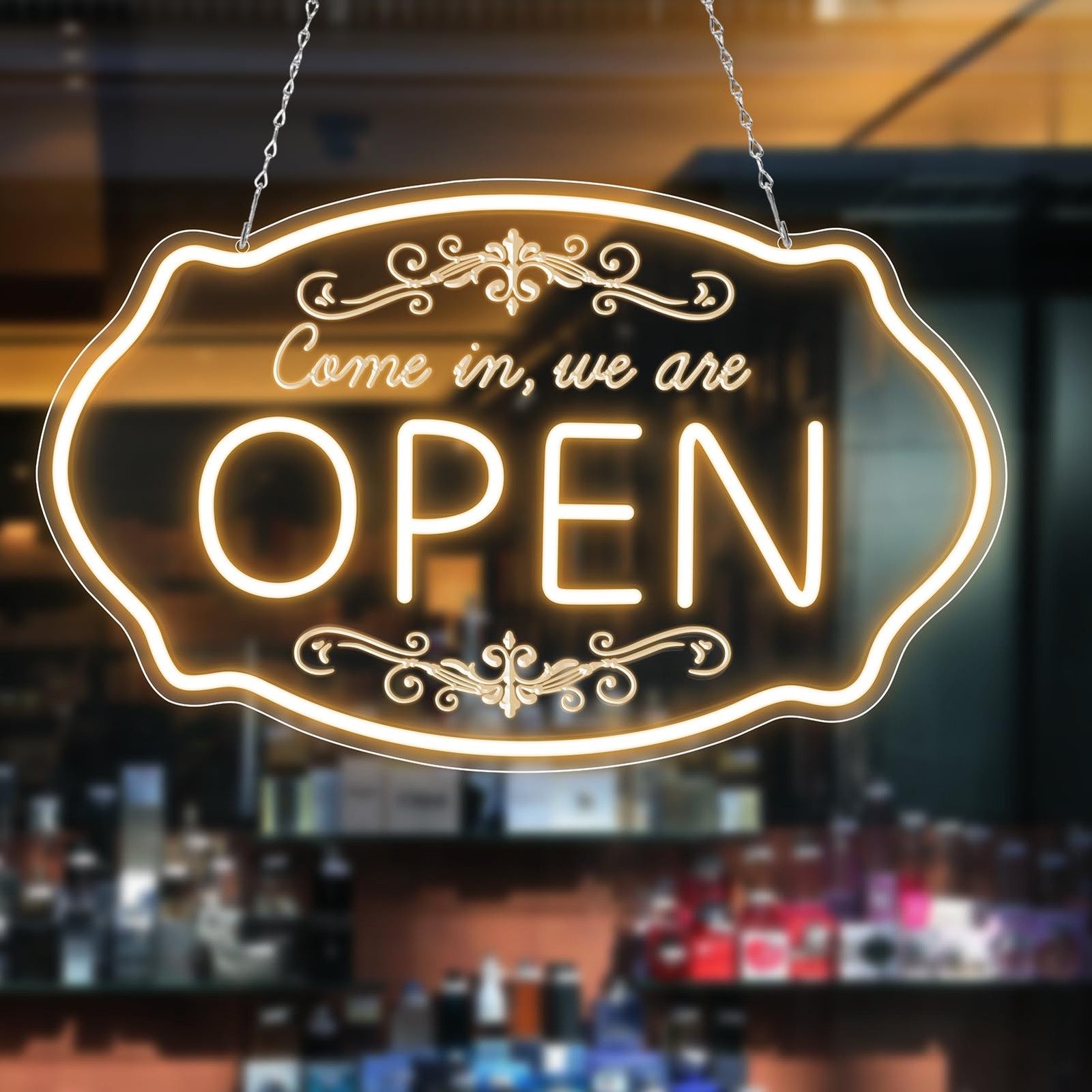 Bright LED Neon Open Sign – Adjustable Warm White Light for Business & Events