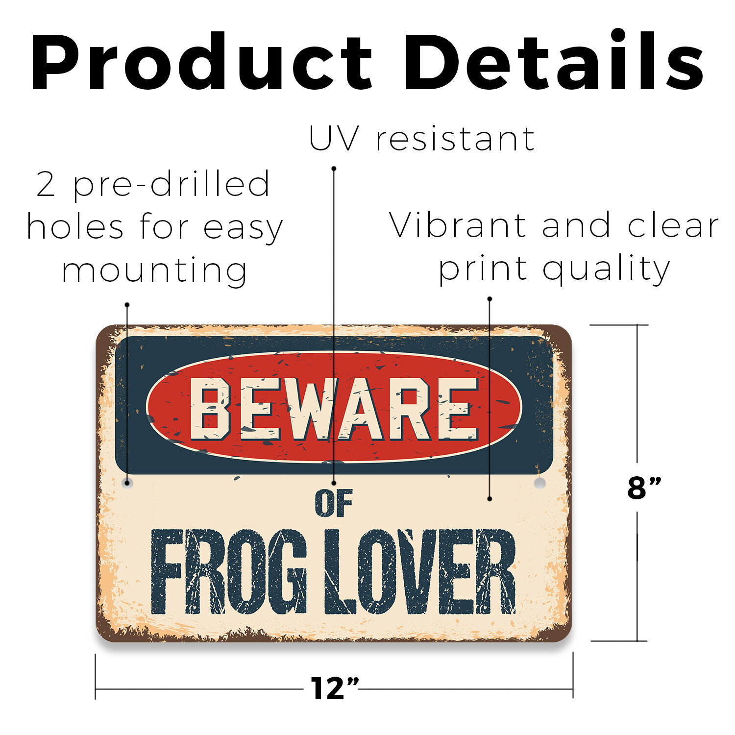 Frog Lover (3 Pack) Plastic Street Sign Crossing Warning Vintage Rustic Beware