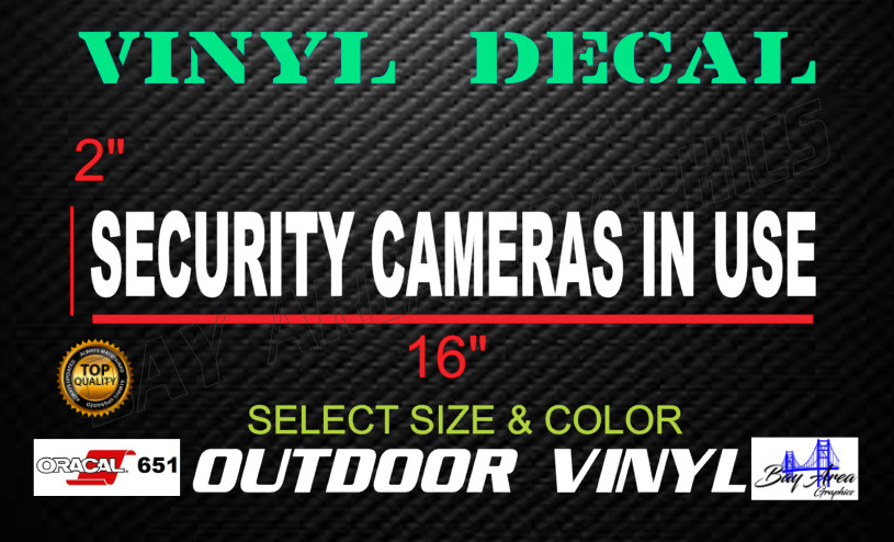 Security Cameras In Use Sticker 2 Pack Outdoor Window Vinyl Sign USA