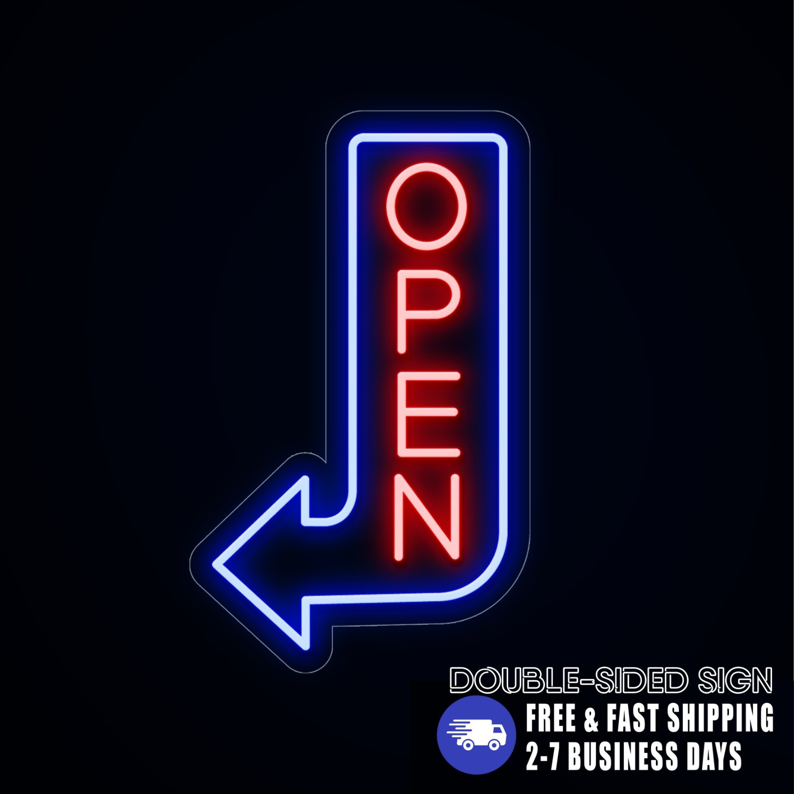 Double Sided Waterproof Open Sign Neon, Outdoor Vertical Arrow Custom Shop Neon
