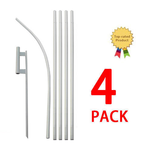 Feather Flutter Swooper Flag 16&prime; POLE + SPIKE Ground Stake Mount KIT 4 PACK
