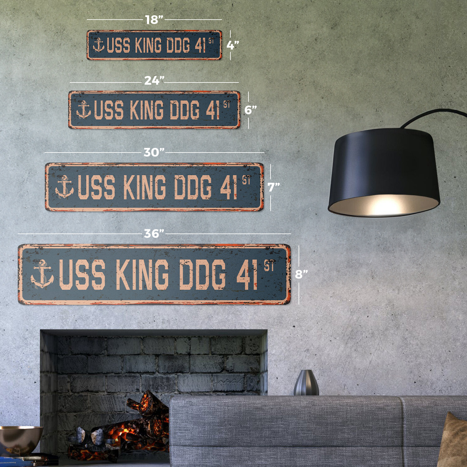 USS KING DDG 41 Vintage Street Sign us navy ship veteran sailor rustic gift