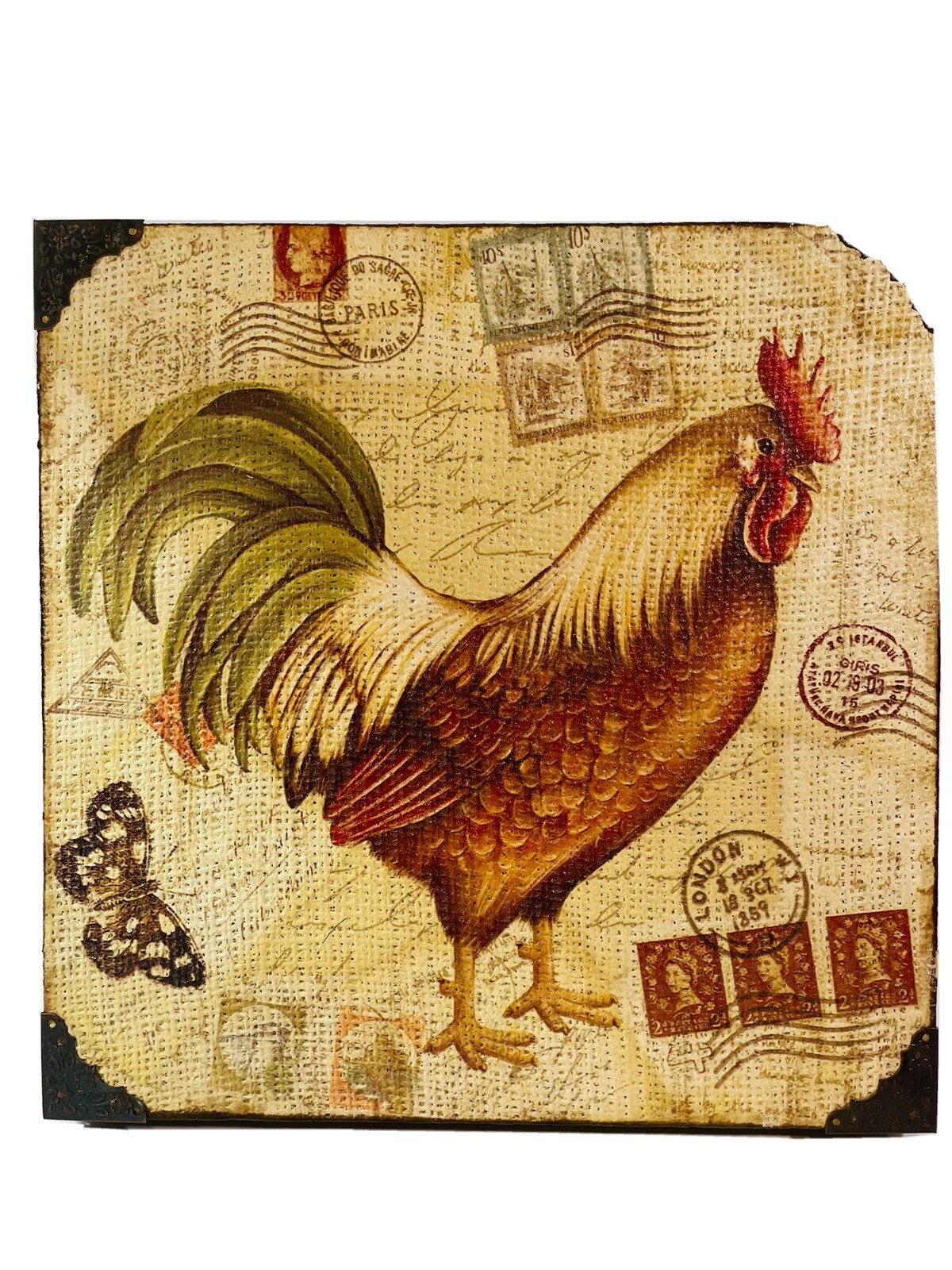 Chicken Rooster on a Letter with Stamps Painting Canvas Photo Frame 12&Prime;X12&Prime;