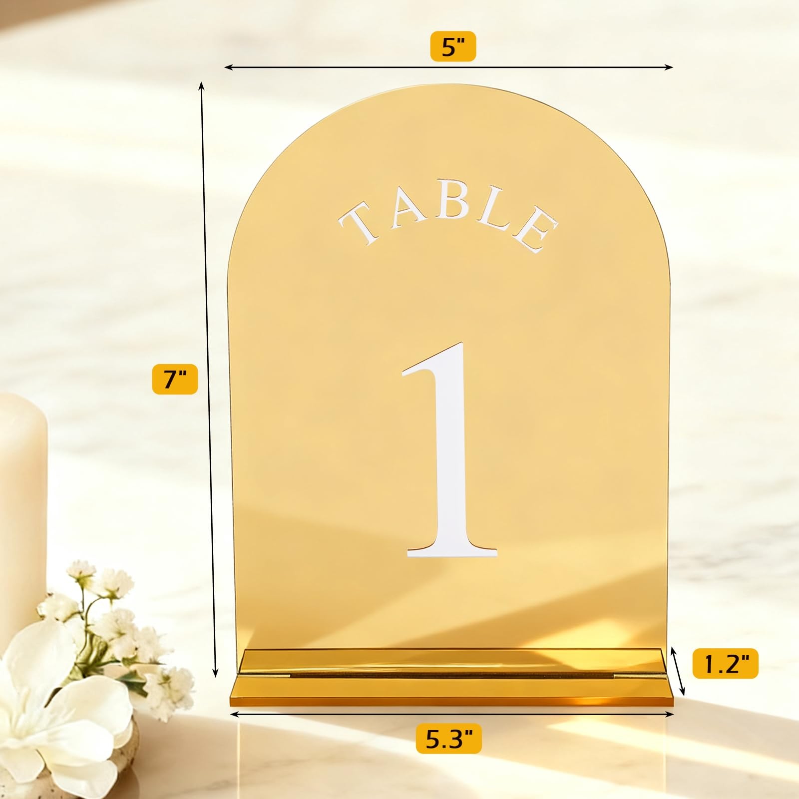 5×7 Inch Double Sided Gold Wedding Table Numbers 115 Stands Acrylic Signs