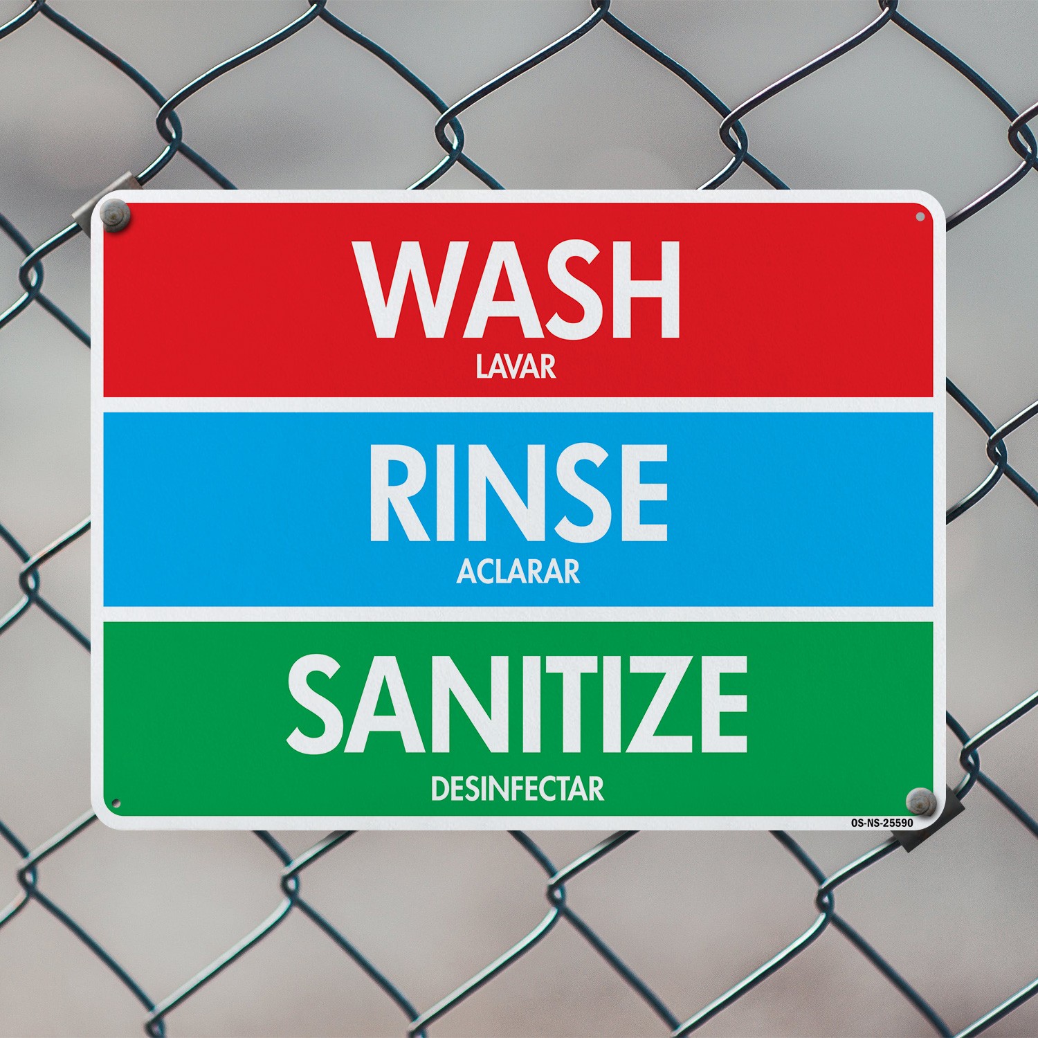 Wash Rinse Sanitizes Public Safety Sign Metal, Plastic, Or Decal – 5 or 10 Pack