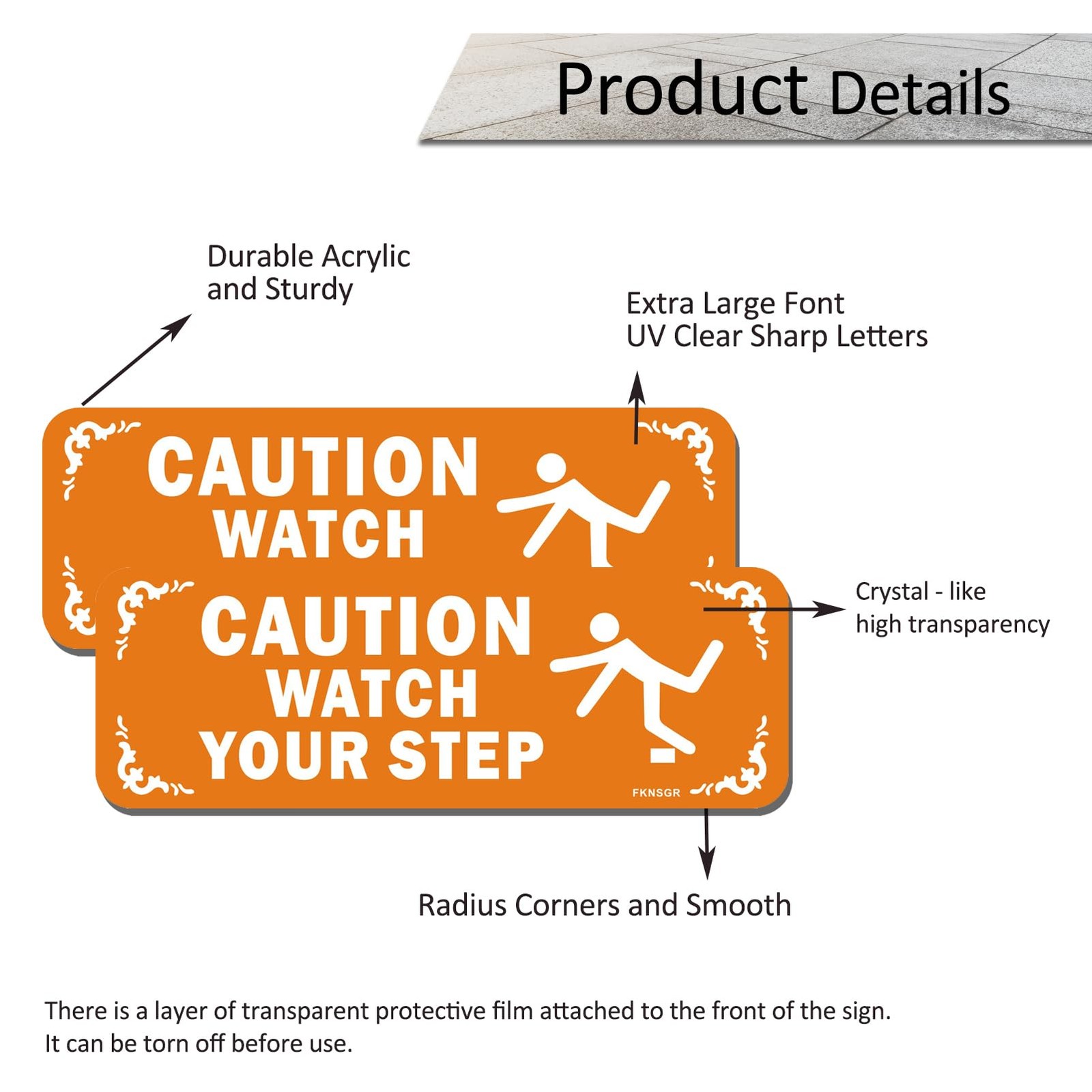 Caution Watch Your Step Sign 4 PCS, 9 x 3 inches Acrylic Sign for Bathroom, U…