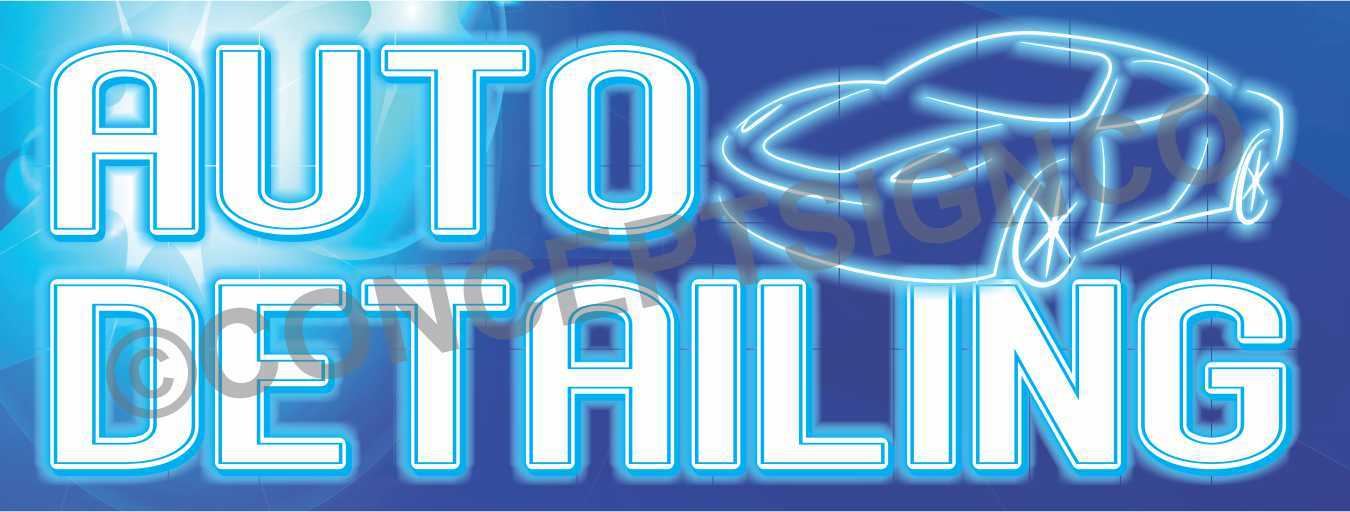 1.5&rsquo;X4&prime; AUTO DETAILING BANNER Outdoor Sign Car Wash Wax Vehicle Detail Neon Look