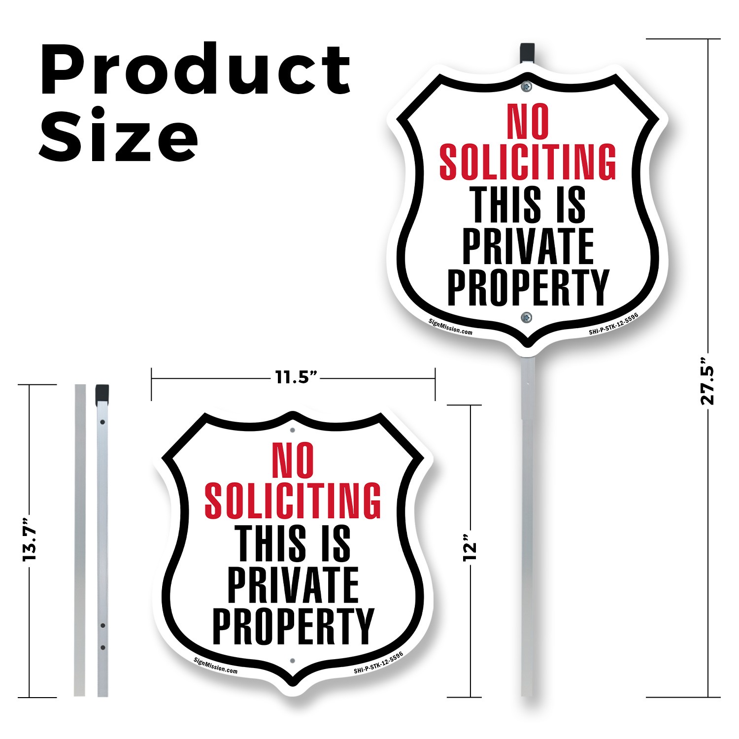 No Soliciting This Is Private Property Shield Shaped Sign With Stake