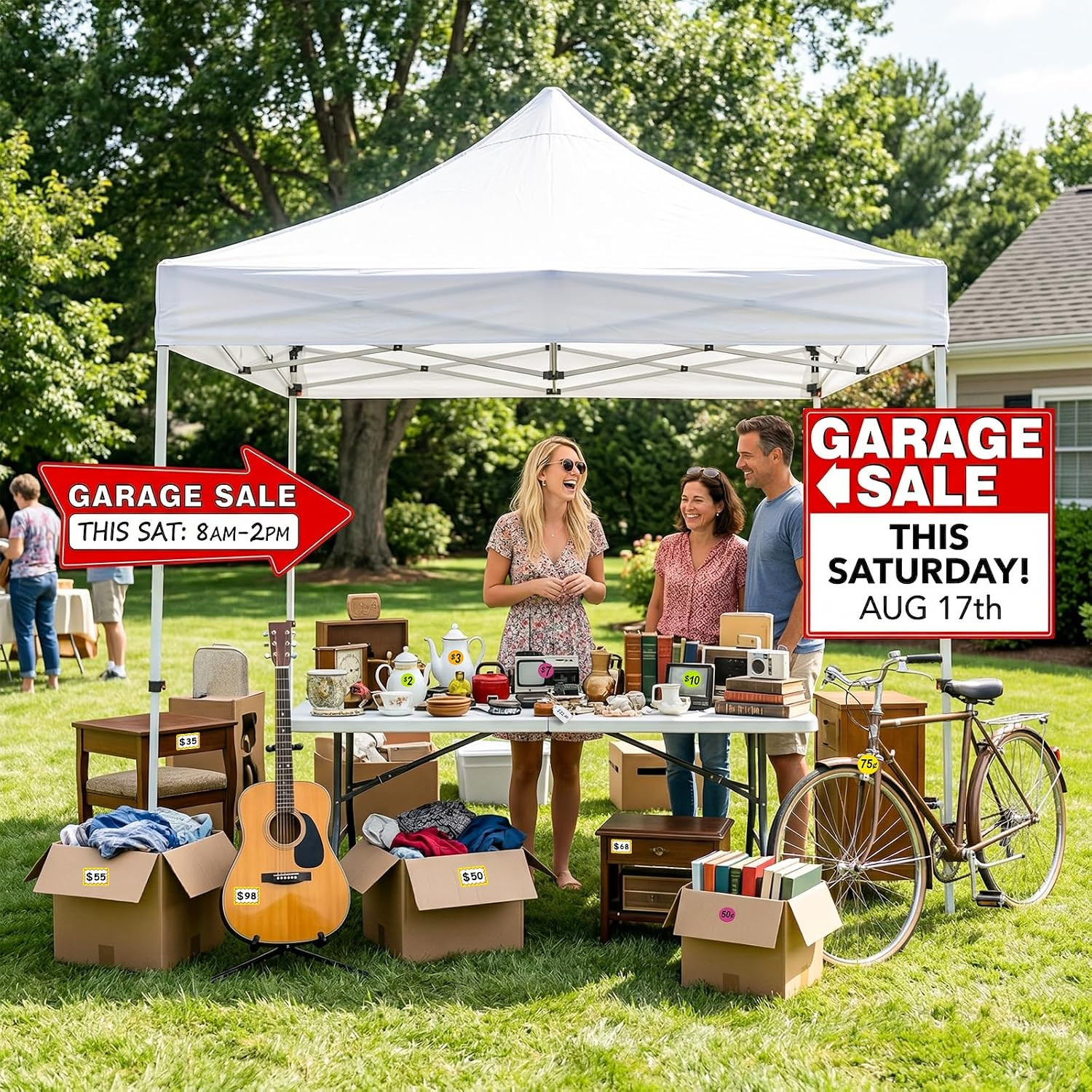 Garage Sale Signs Kit (14Pack)-17×13 Inch Large Garage Sale Sign with Metal Stak
