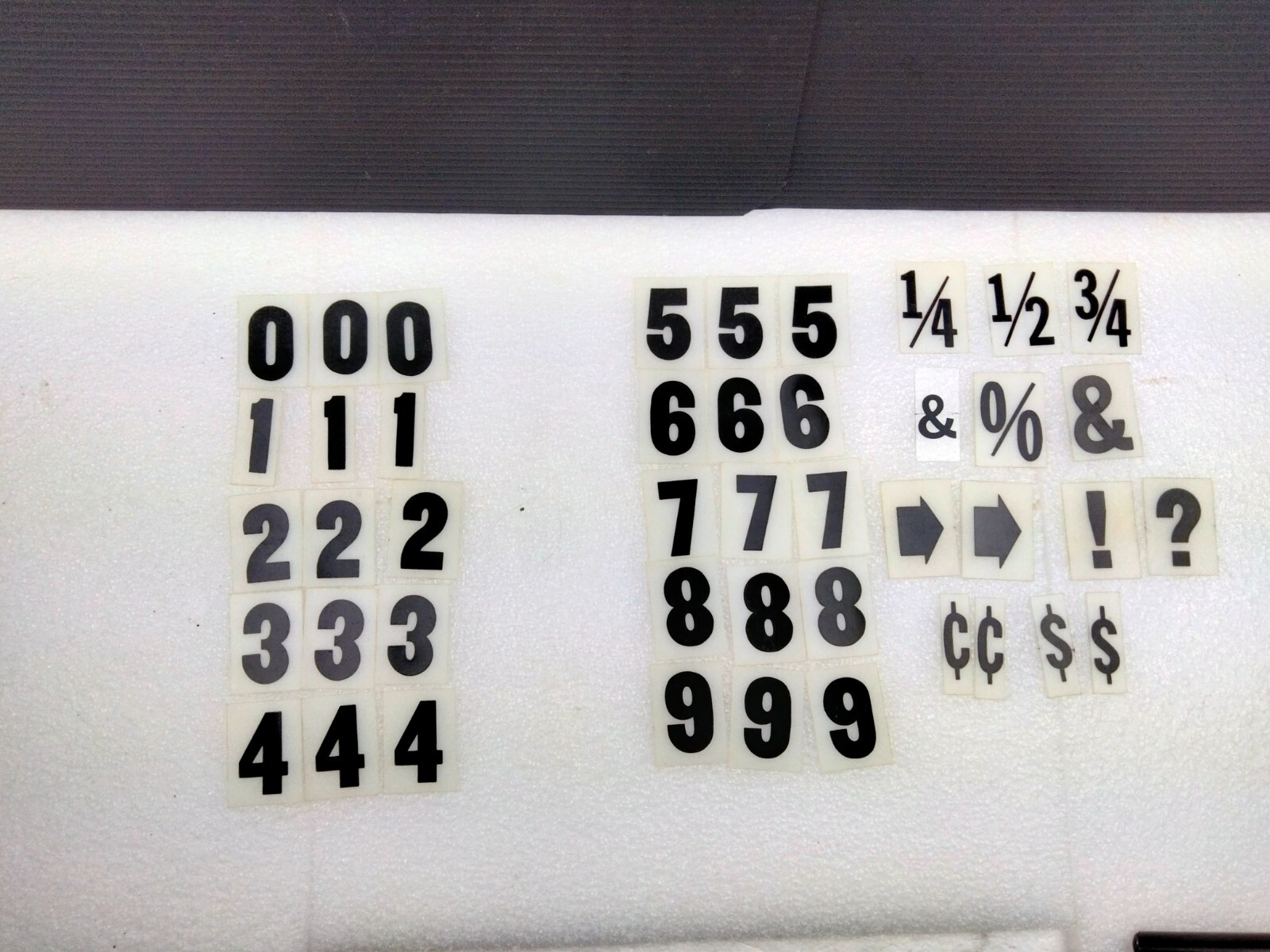 Set of Numbers 2&Prime; High Black on Translucent White, + Fractions, Symbols, Arrows