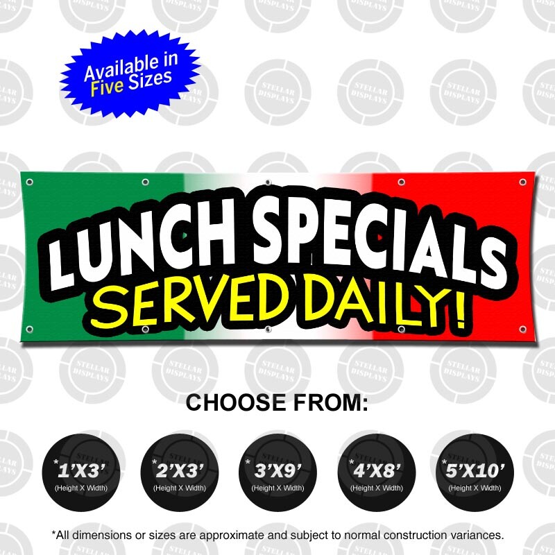 LUNCH SPECIALS SERVED DAILY Banner Open Sign Restaurant Flag Display Food Comida