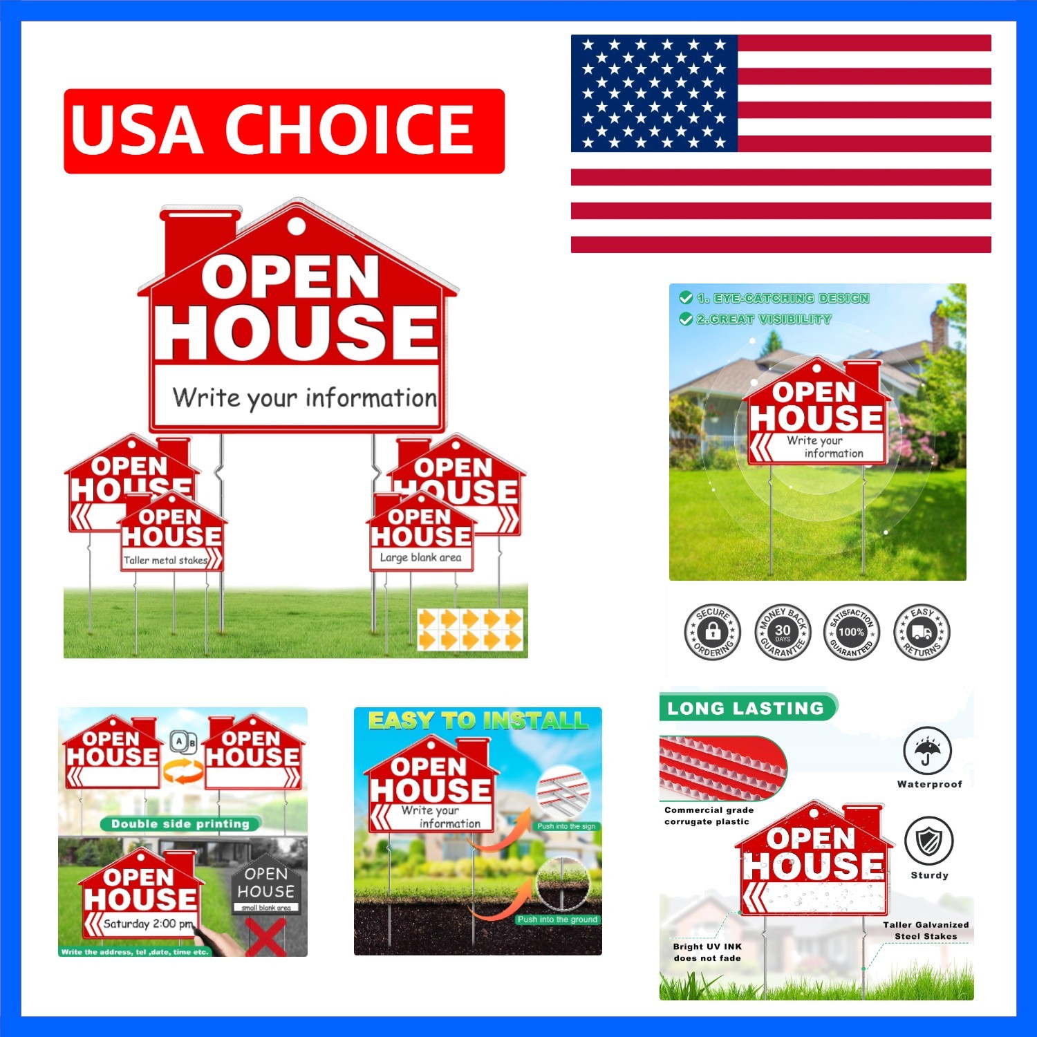 Open House Signs for Real Estate, 5 Packs 17&Prime; x 13&Prime; Large Double Sided Yard S…