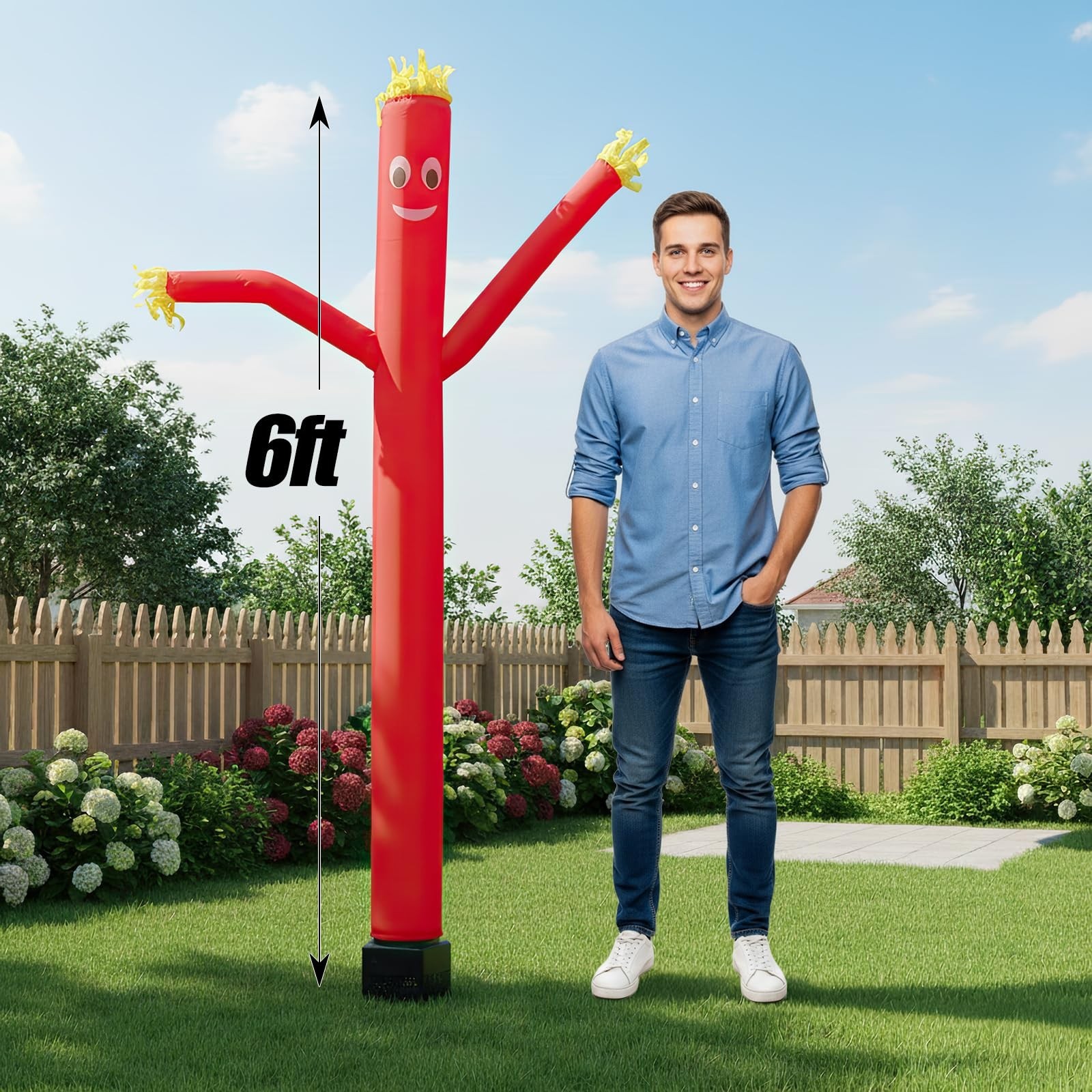 6ft Inflatable Waving Tube Man with Blower – Red Air Dancer for Business Promoti