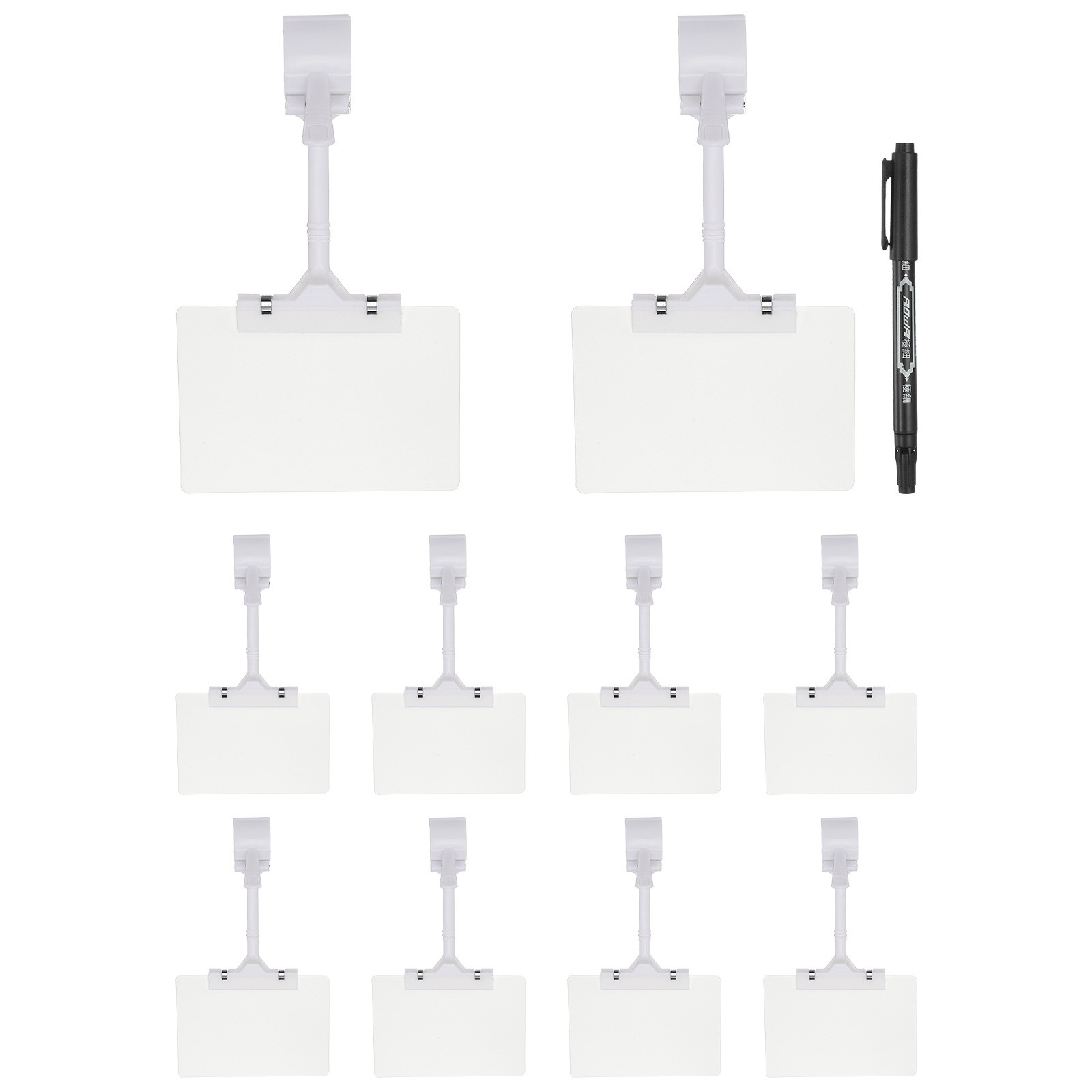 10 Pcs Sign Holders with White A6 Plastic Cards & Erasable Marker, White