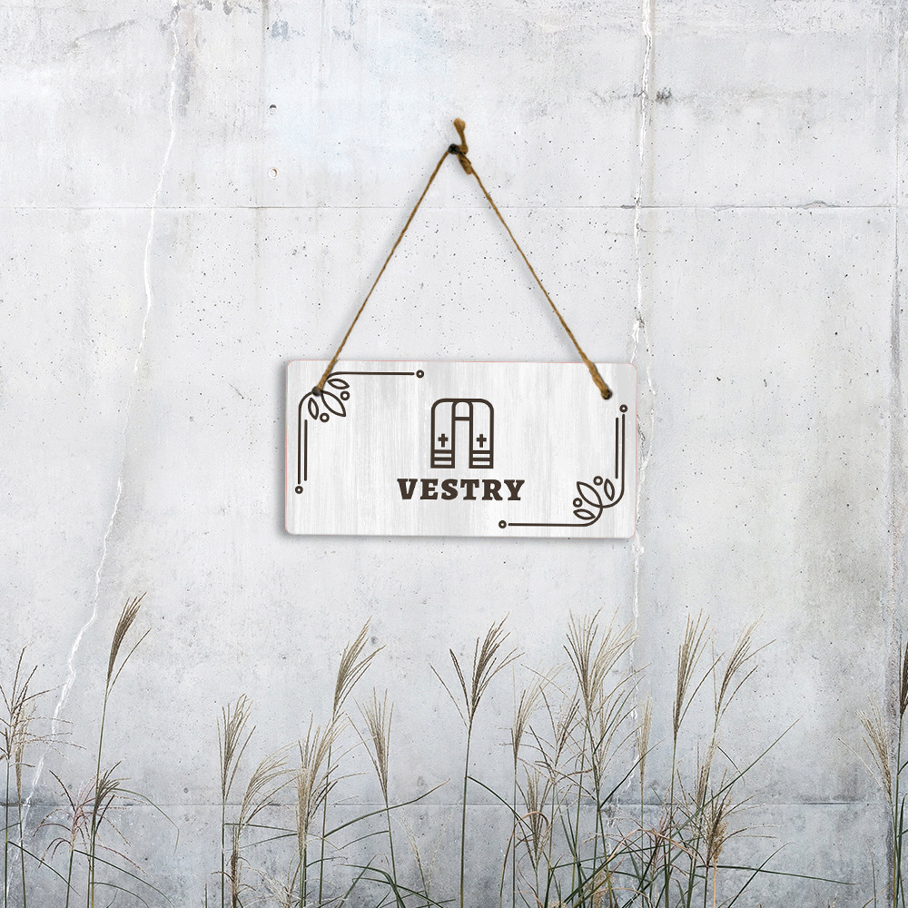 Vestry 5×10 Hanging Plus Wall or Door Sign | Religious Rustic Wood Sign