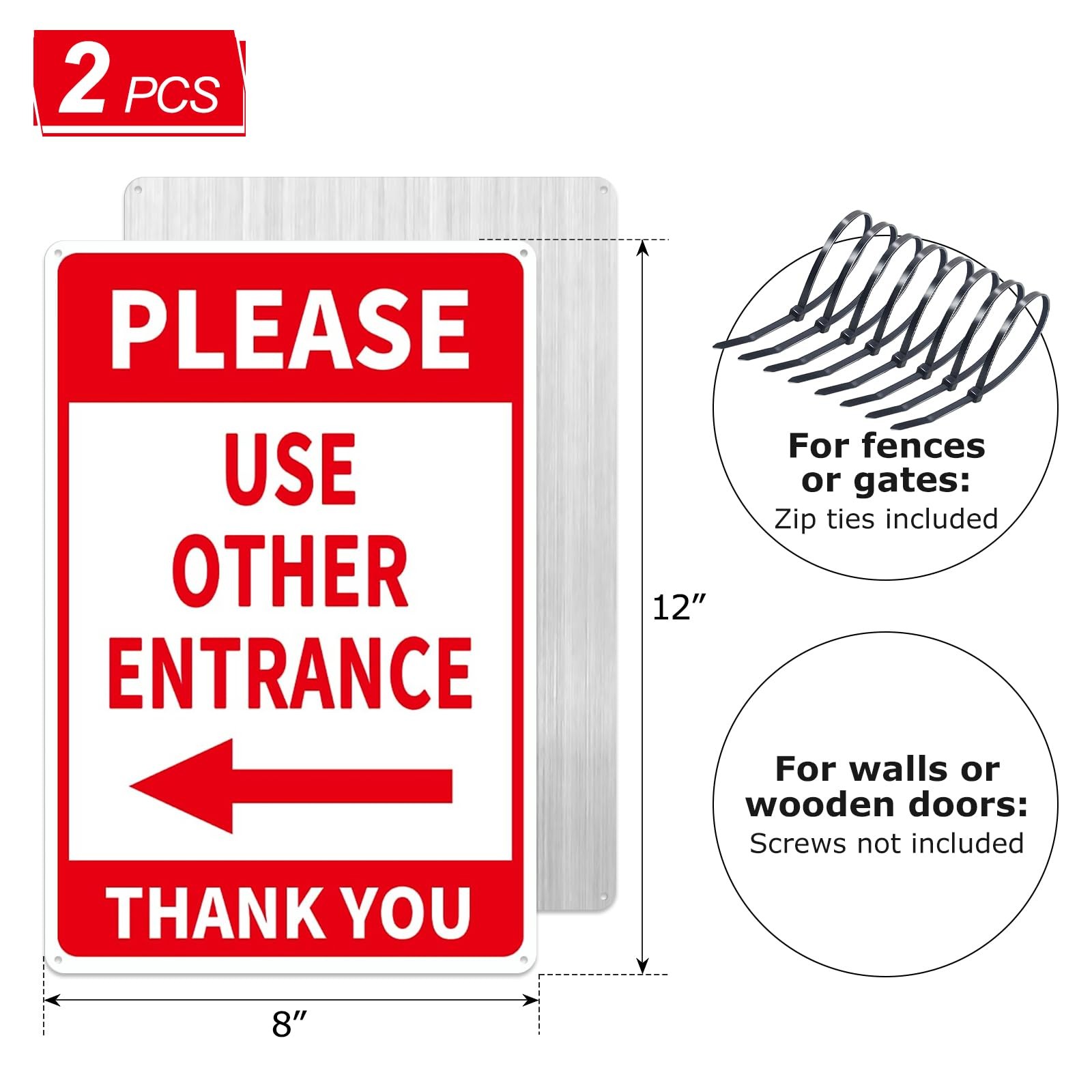 Please Use Other Entrance Sign Aluminum 12×8 Inch Left Arrow Metal Waterproof…