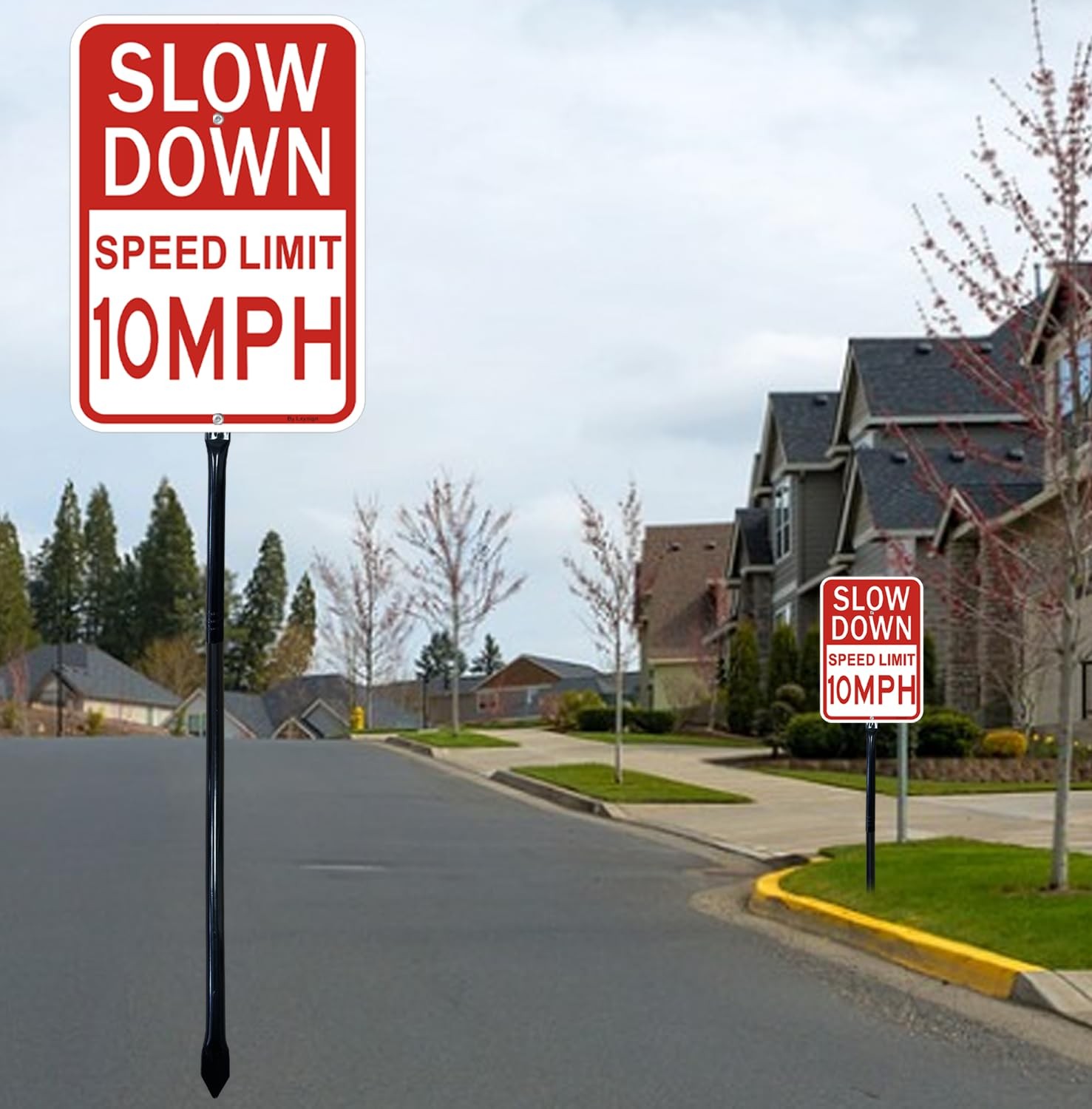 14×10 Inch Slow Down Sign Speed Limit 10 MPH 36 Inch Metal Stake 1 PCS