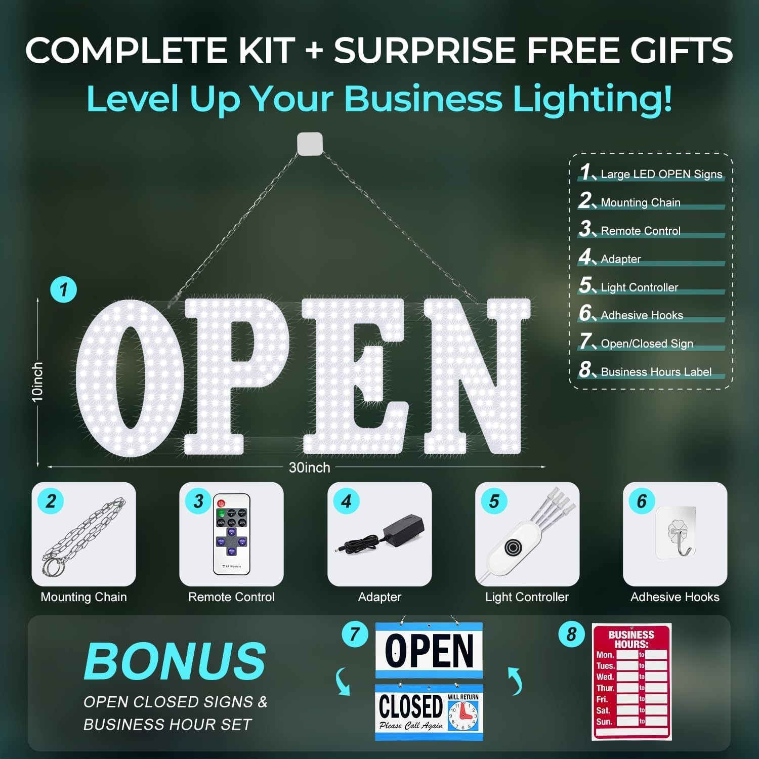 LED Open Signs For Business Large Bright Flashing Open Closed Store Window