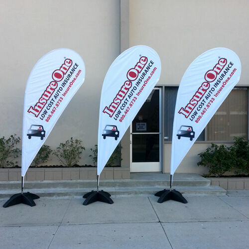 11ft Double Sided Custom Teardrop Flag+Fiberglass Pole& Metal X-Base w/sand bag