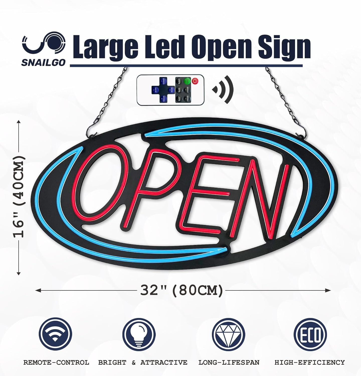 Open Signs for Business,32×16 inch Large Bright (32 x 16) inch, Blue/Red Oval