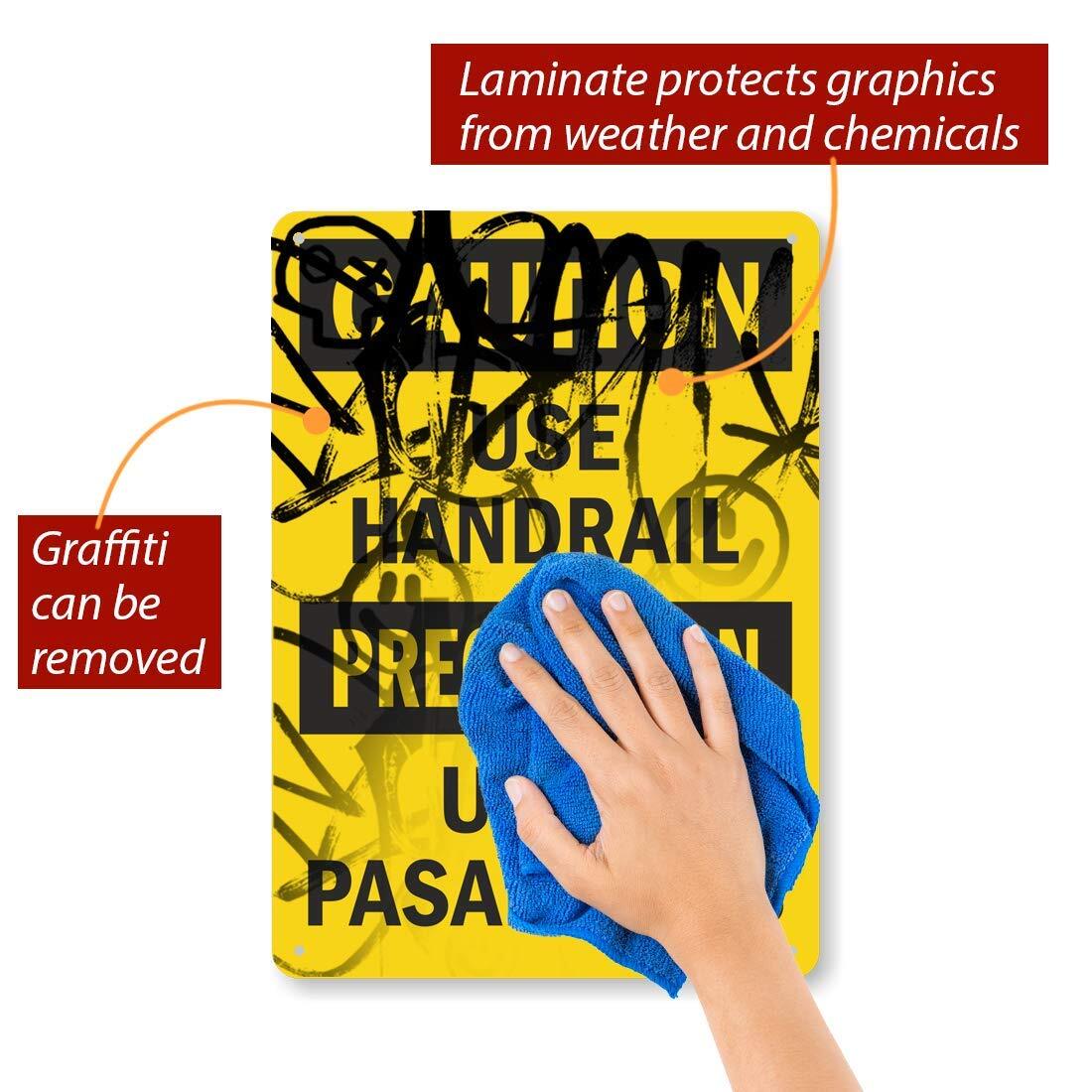 « Caution – Use Handrail » Bilingual Sign | 10&Prime; x 14&Prime; Aluminum