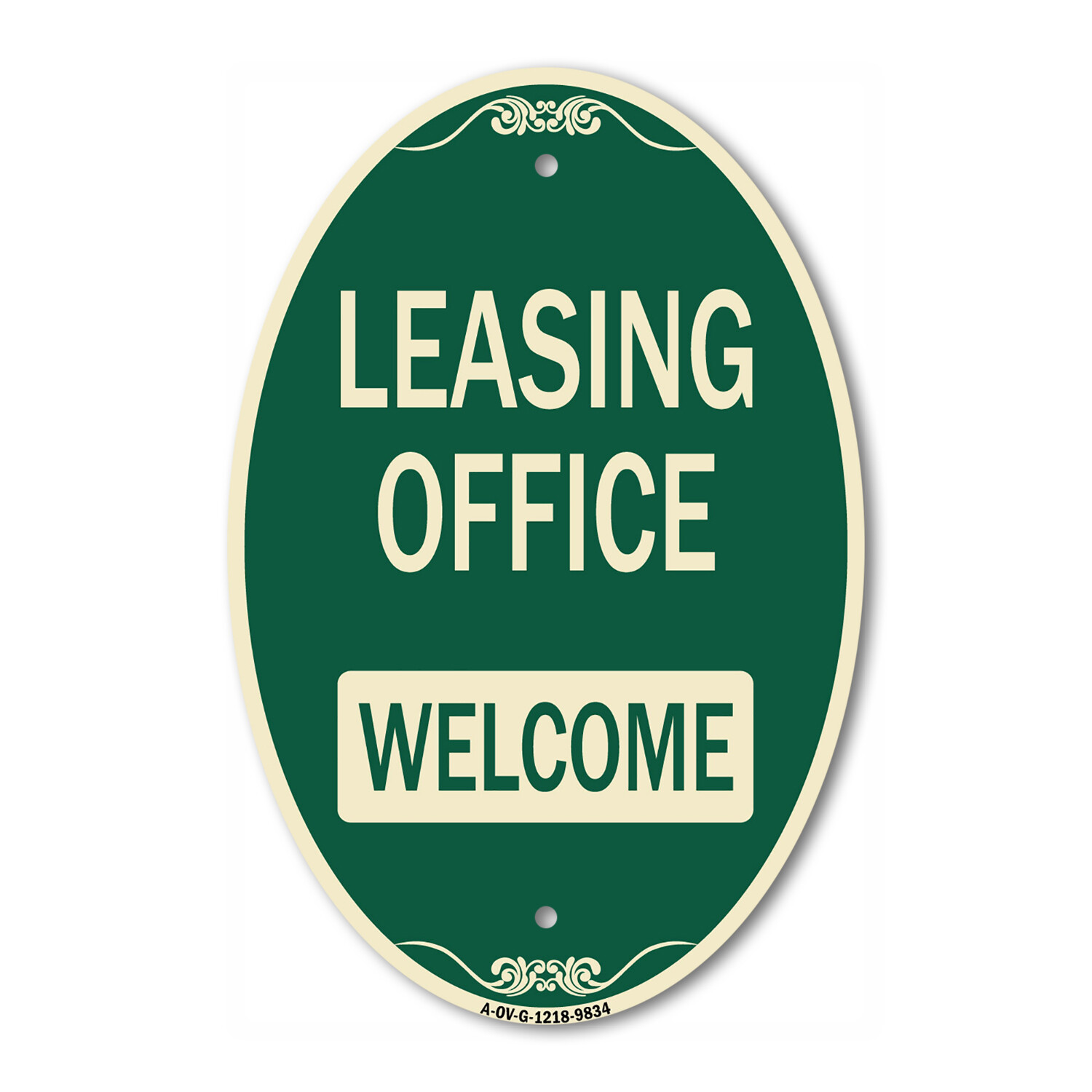 Designer Series Oval – Leasing Office Welcome Green & Tan Heavy-Gauge Aluminum
