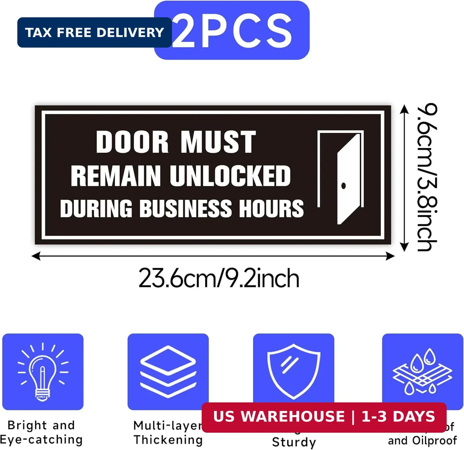 2PCS Door Must Remain Unlocked During Business Hours Sticker Sign，Self-Adhesive