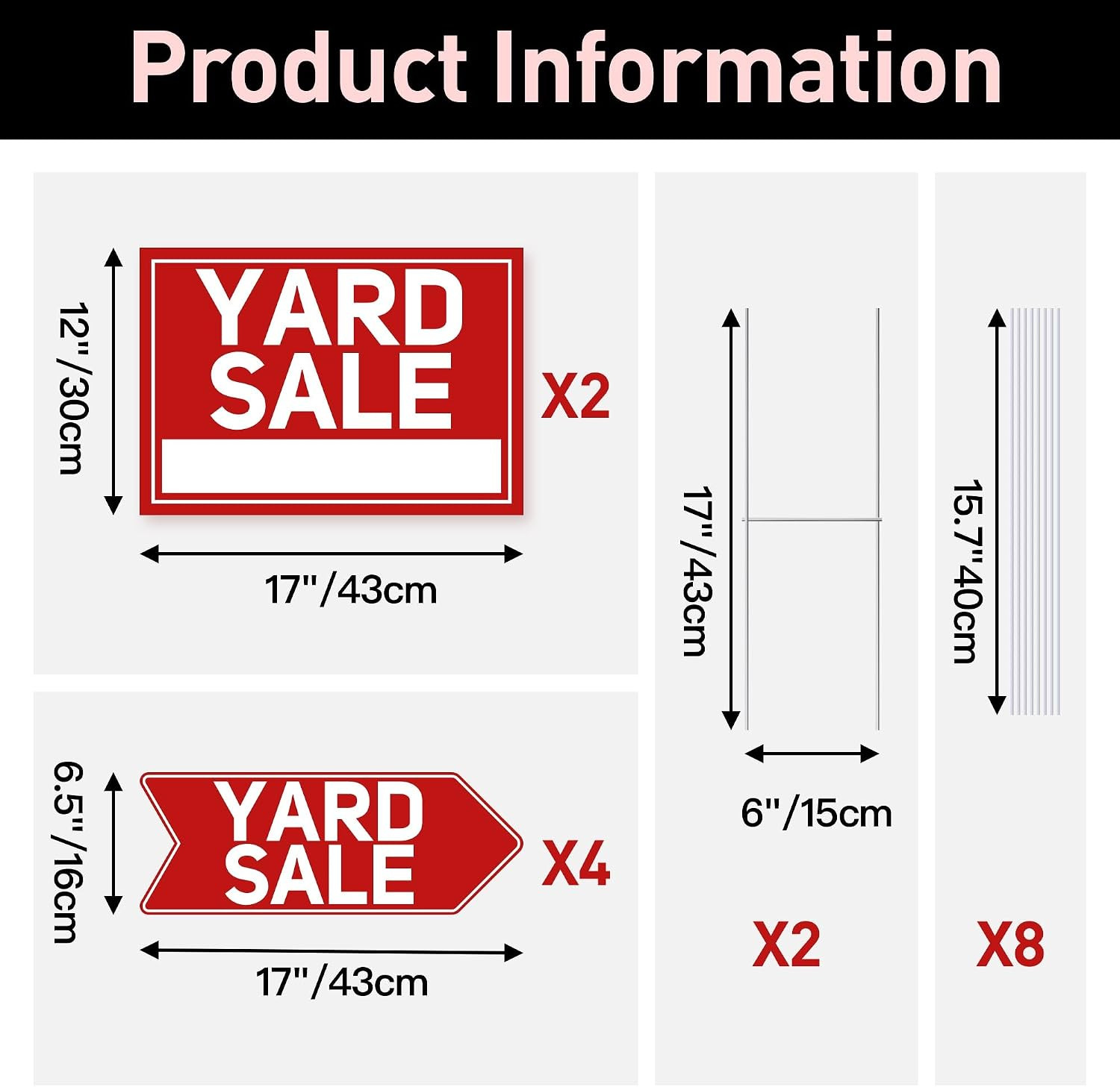 6 Pcs Yard Sale Signs with Stakes, 2-Pack Large Yard Sale Signs 17&Prime; x 12&Prime; and 4-