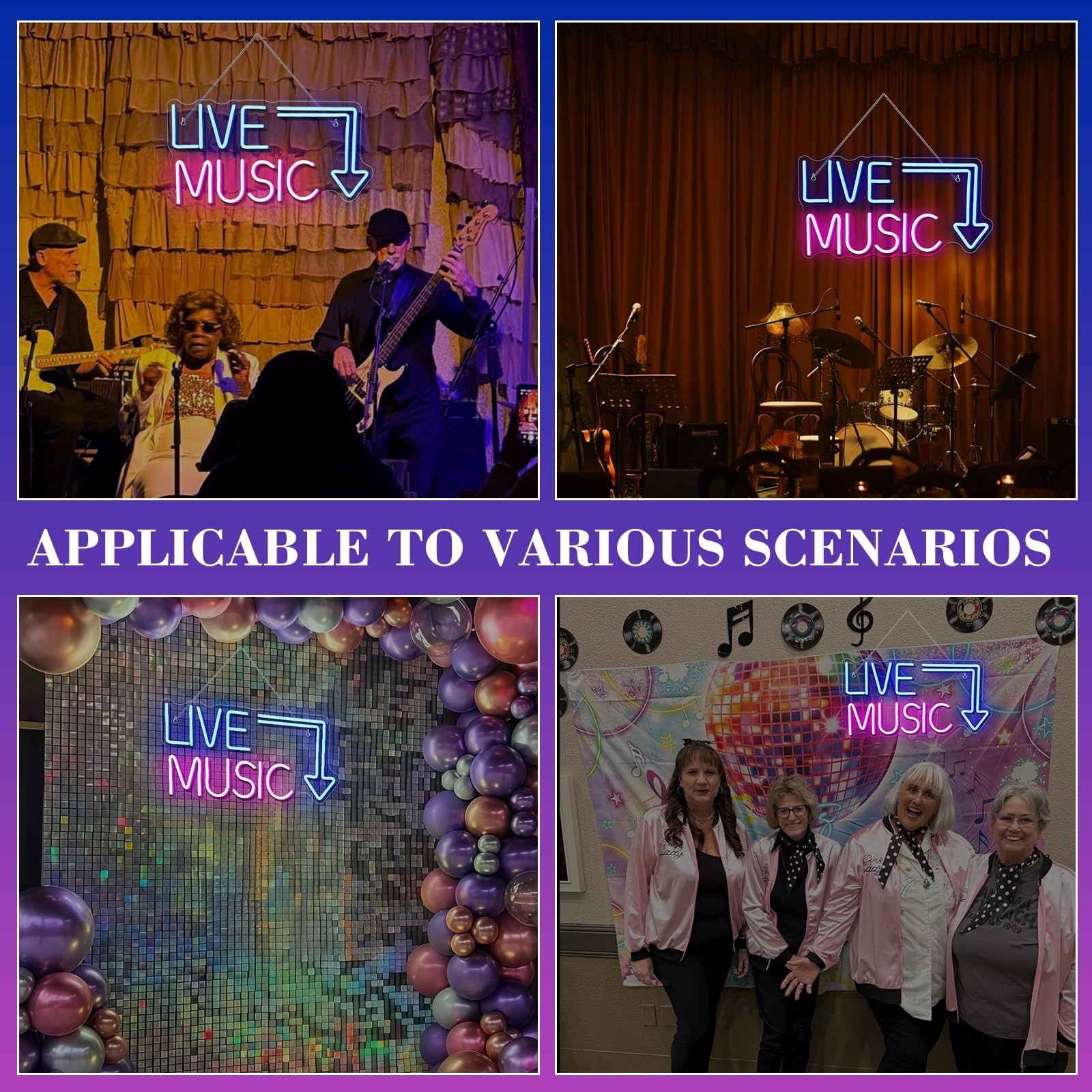 Live Music Neon Sign LED Neon Sign Large Blue and Pink Words for Music Studio…