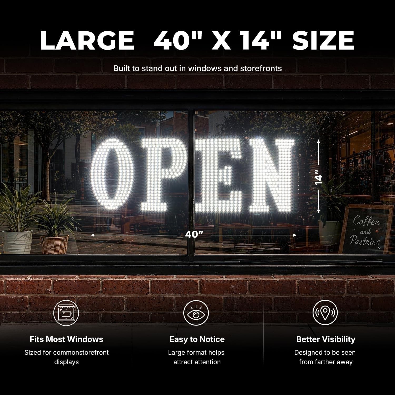 40&Prime; x 14&Prime; Large LED Open Sign with Remote Control High Bright Visibility Busines
