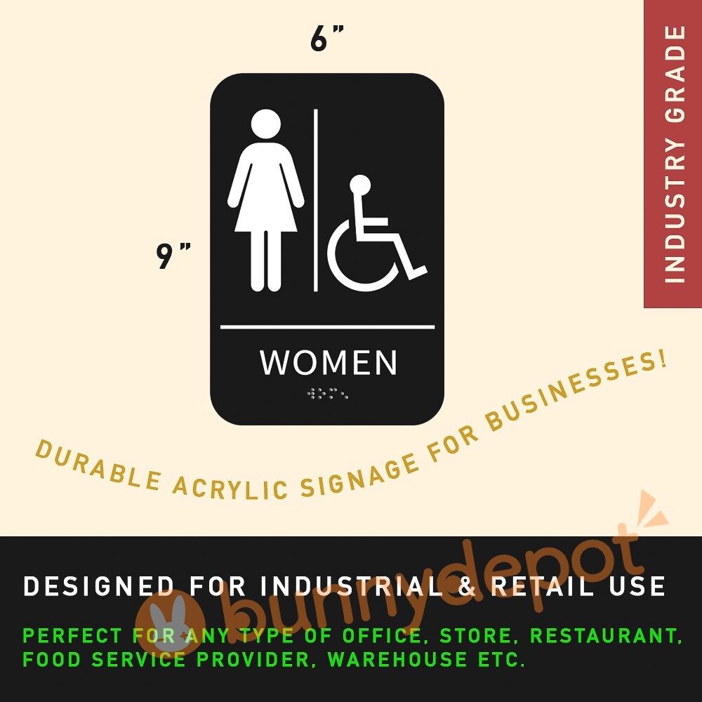 Women Restroom Sign ADA Braille Self Adhesive with 3M Tape 9&Prime; x 6&Prime;