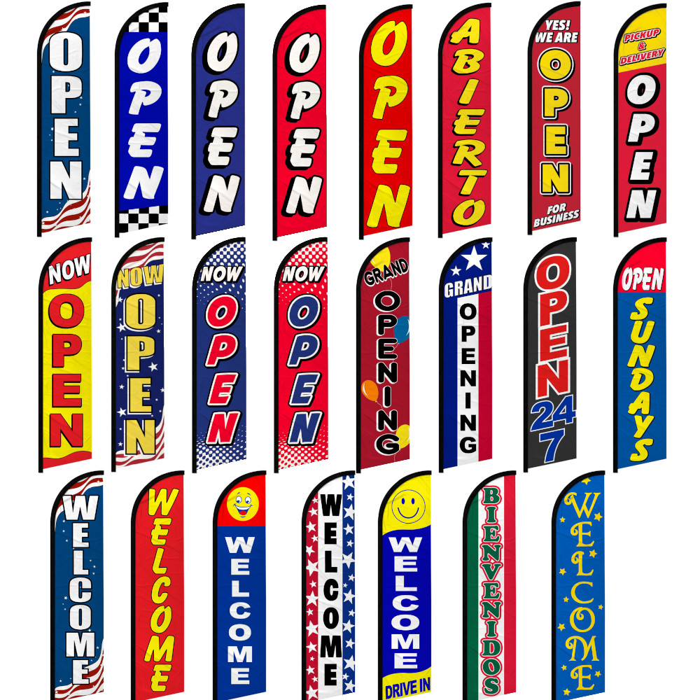 Open Welcome Windless Advertising Swooper Flag Open 24/7