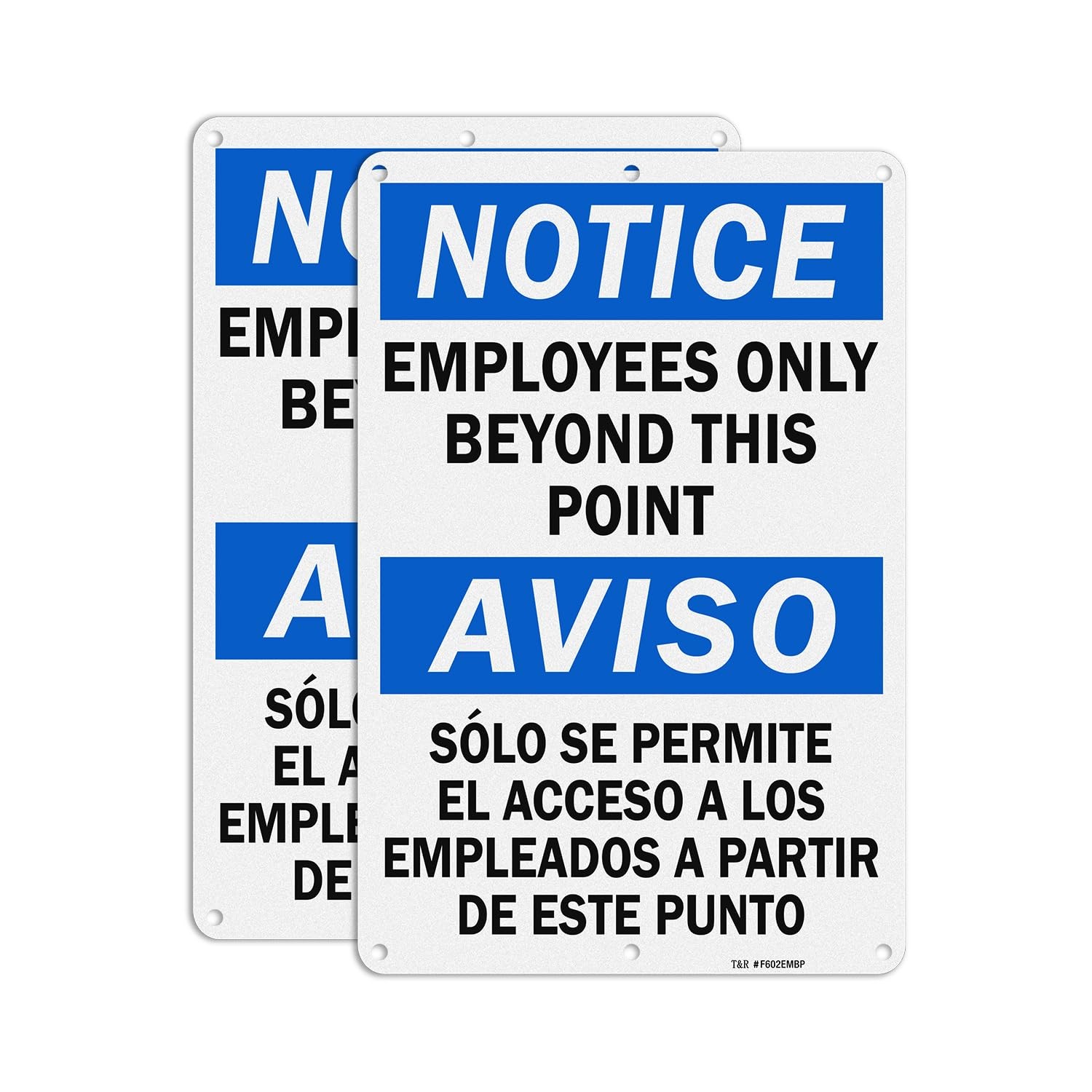Employees Only Beyond This Point Signs – Bilingual – 2 Pack – 12 x 8 Inches R…