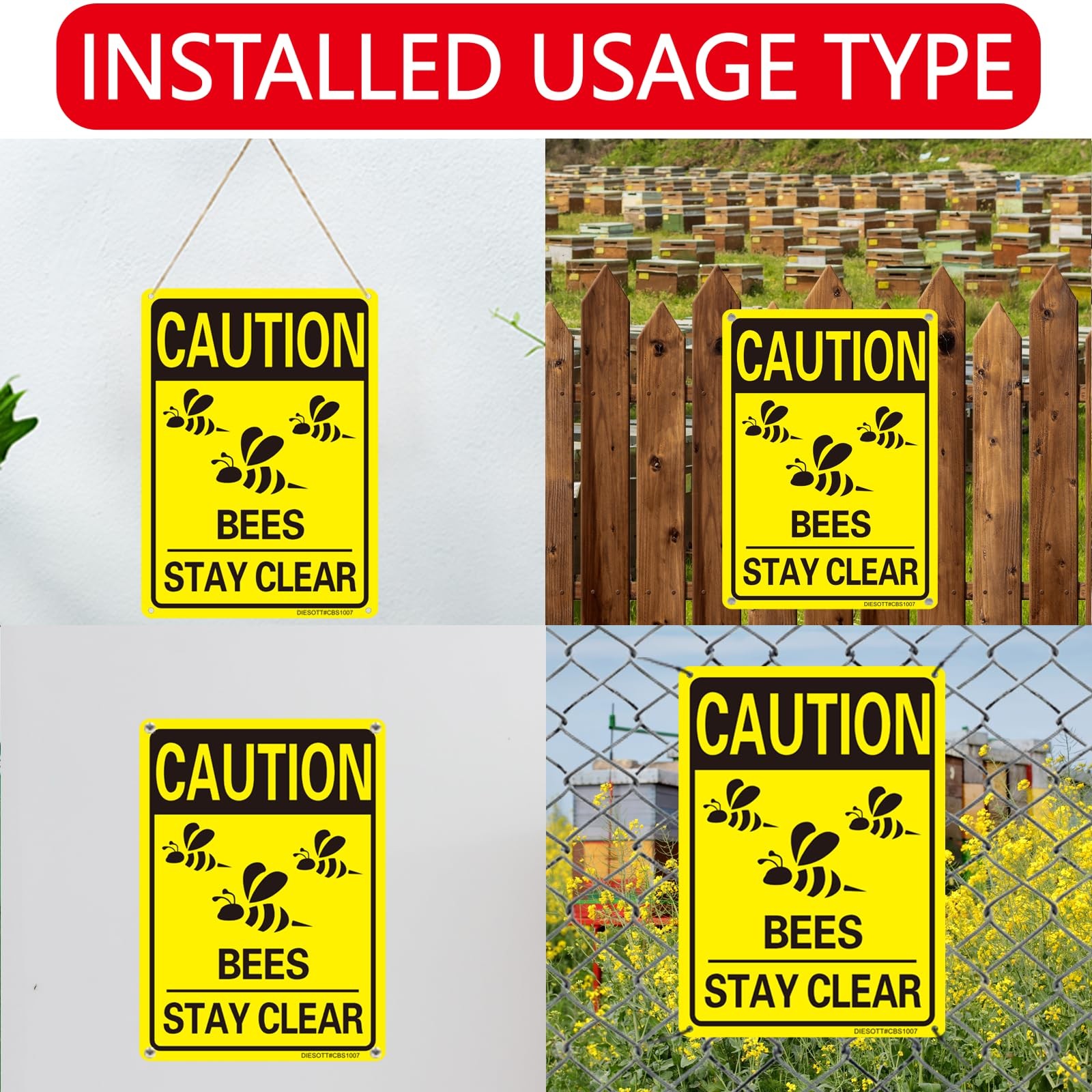 2 Pack Caution- Bees Stay Clear Signs 10×7 inches Aluminum Sign Fade Resistan…