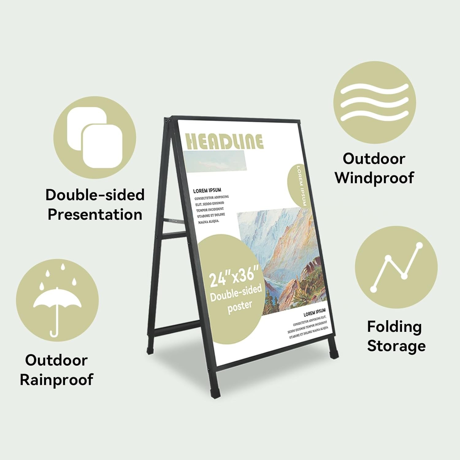 A Frame Sign 24x 36 Inch Heavy Duty Sandwich Board Double-Sided Folding Sign